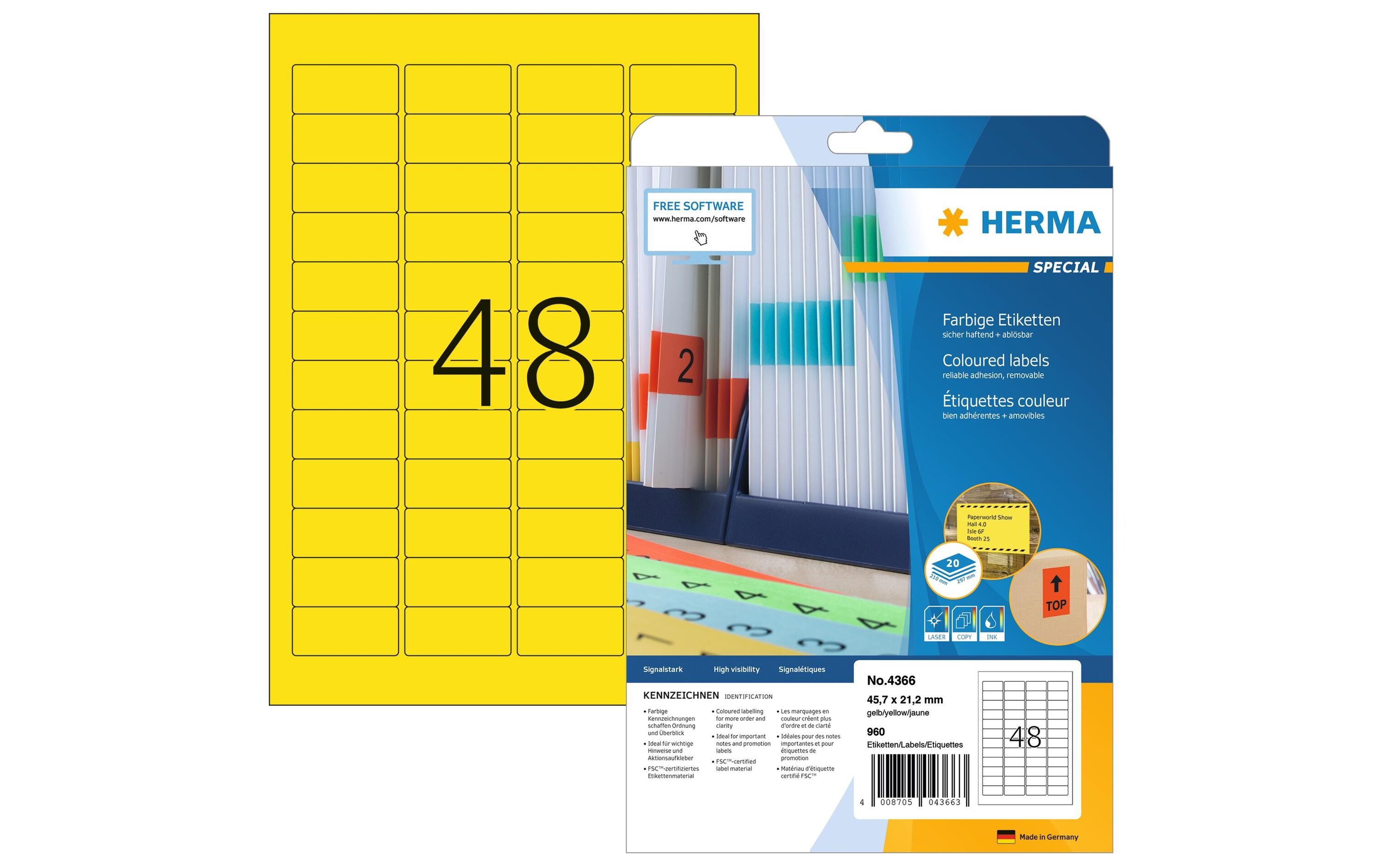 HERMA Universal-Etiketten 4366, 45.7 x 21.2 mm, Gelb, 960 Stück