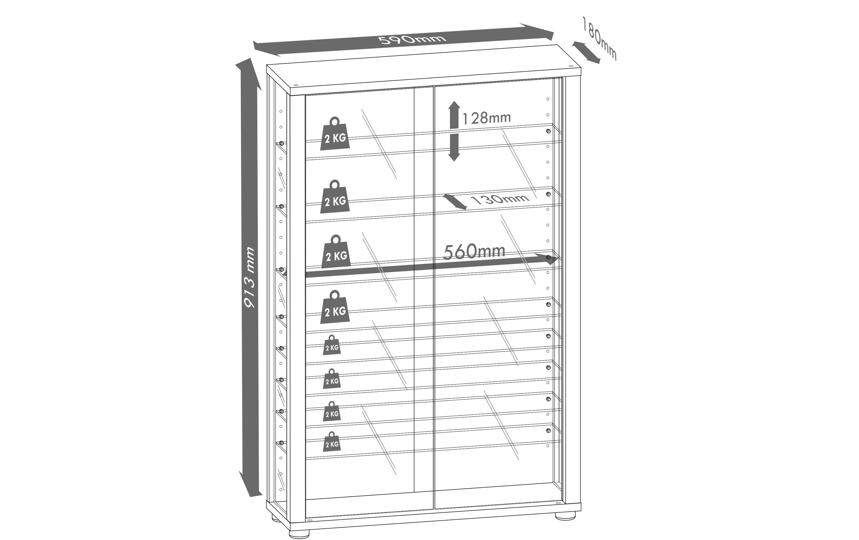 VCM Vitrine Vitrosa Maxi 59 x 114.3 cm, Schwarz