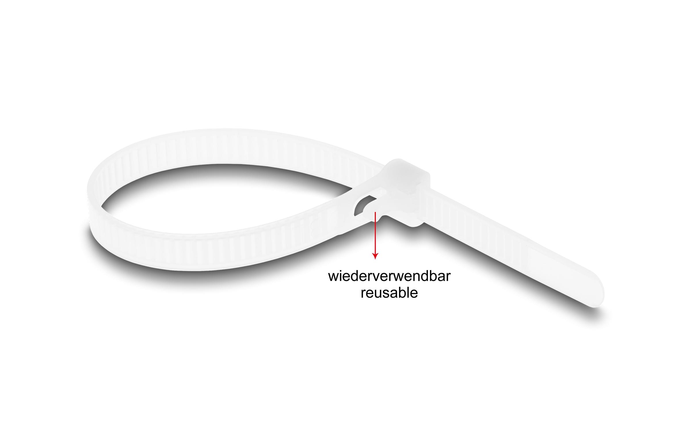 Delock Kabelbinder Weiss 200 mm x 7.2 mm, 100 Stück