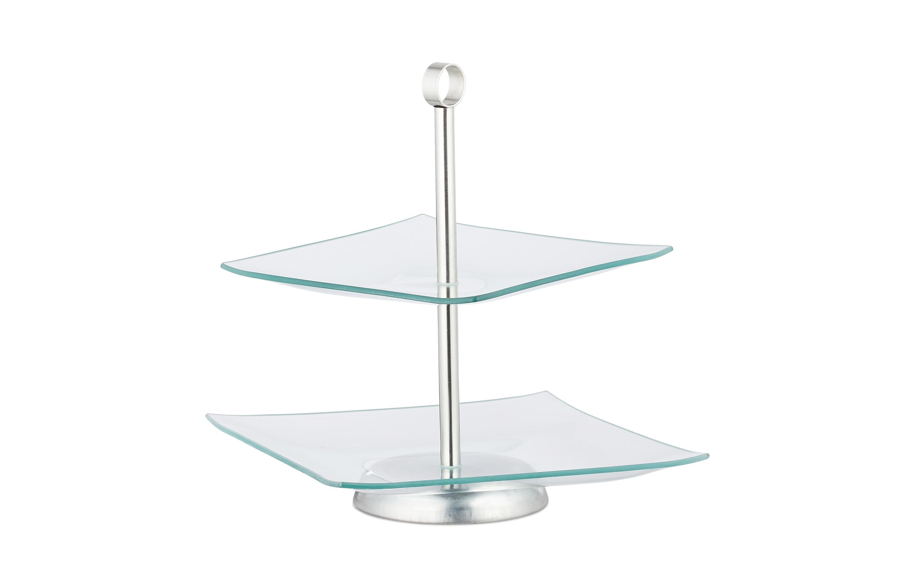 relaxdays Etagere eckig, 2-stufig, Silber/Transparent