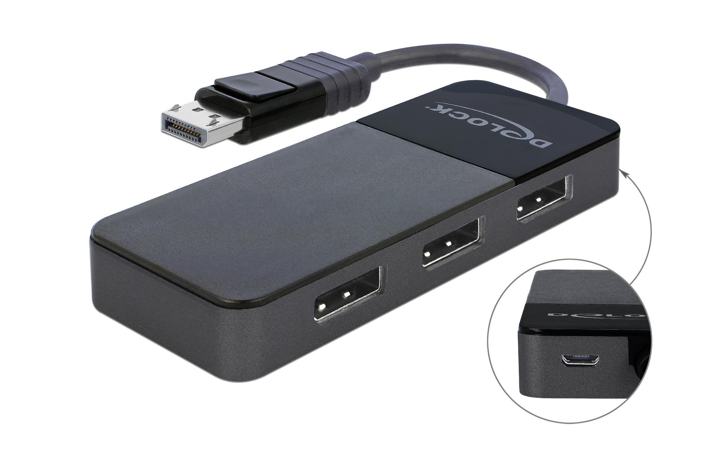 Delock 3-Port Signalsplitter Displayport, 4K/60Hz unterstützt MST