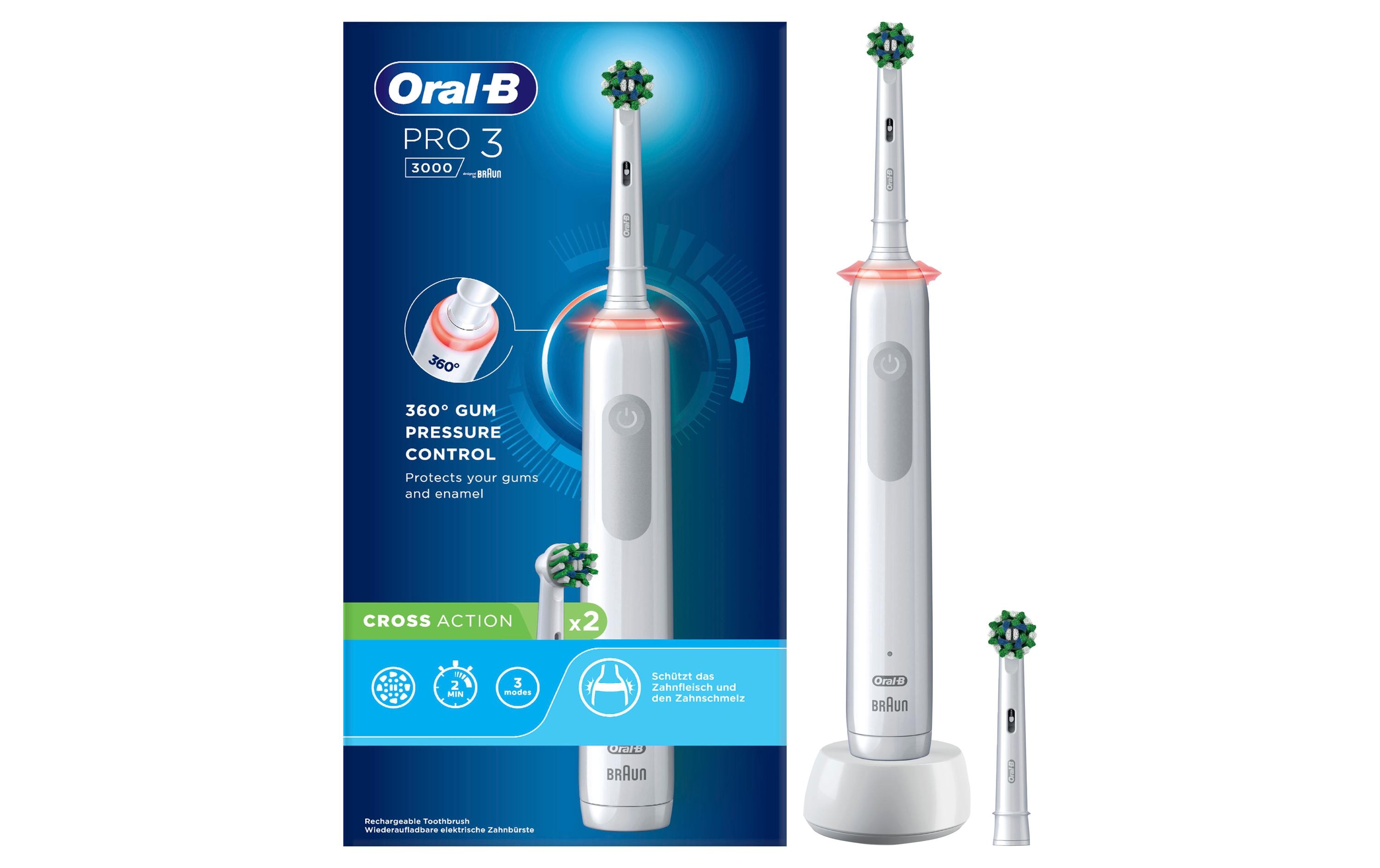 Oral-B Rotationszahnbürste Pro 3 3000 Cross Action, Weiss