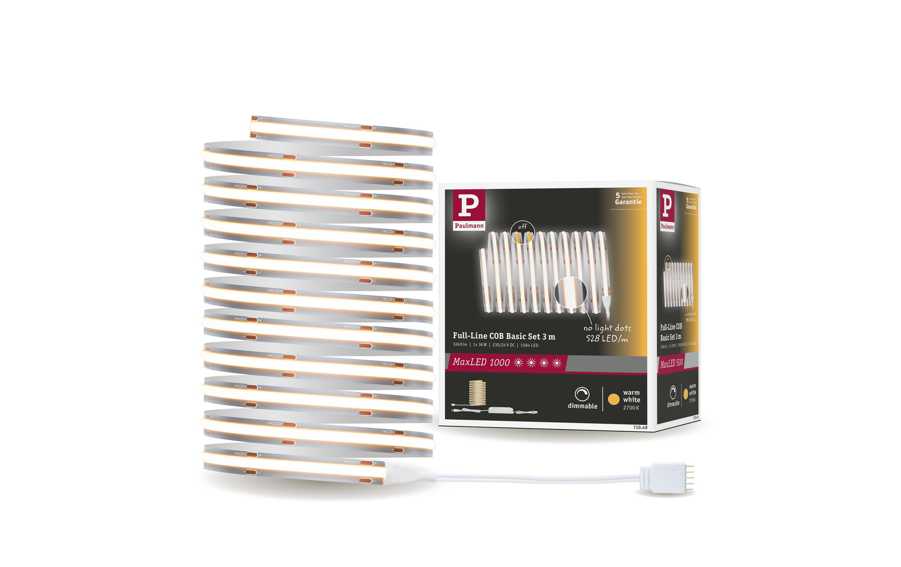 Paulmann LED-Stripe MaxLED 1000 BasisSet COB, 2700 K, 3 m, Silber