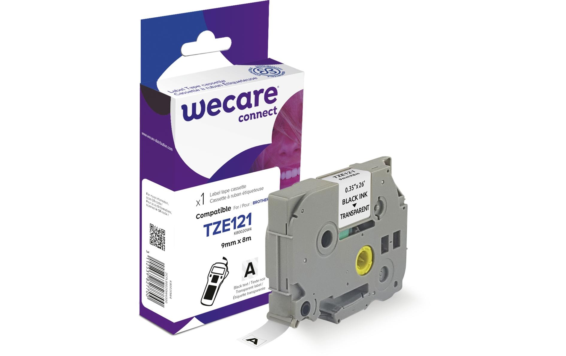 Wecare Beschriftungsband TZE-121 Schwarz auf Transparent