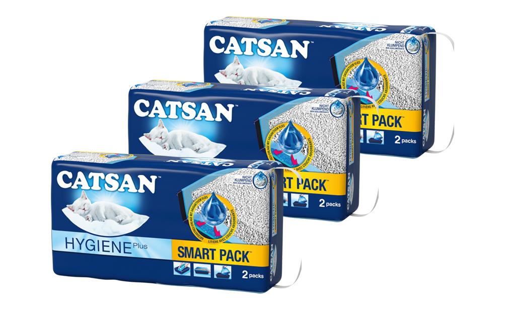 Catsan Katzenstreu Hygiene Plus Smart Pack, 3er Kit, 2 x 4 l