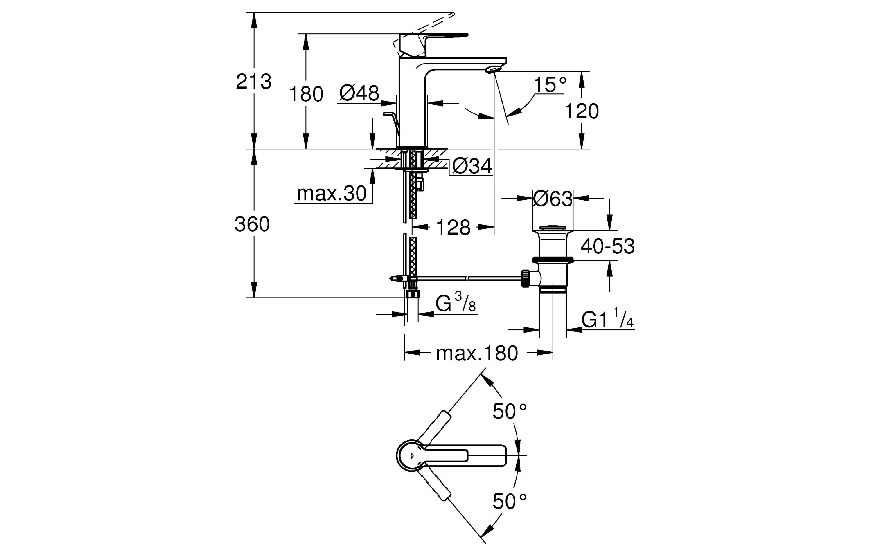 GROHE Lavaboarmatur Lineare S-Size 1/2, Chrom, mit Zugstange