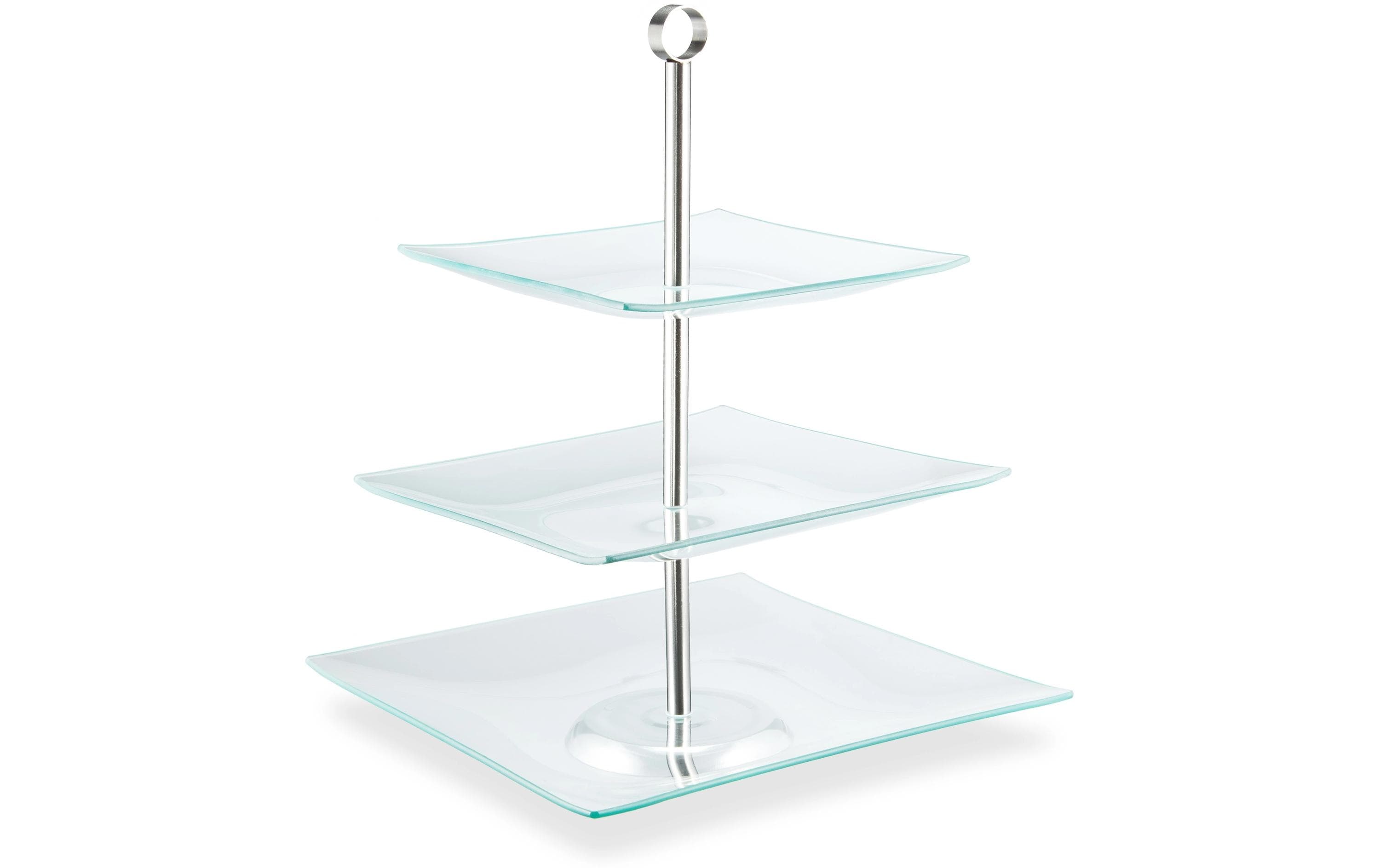 relaxdays Etagere eckig, 3-stufig, Silber/Transparent