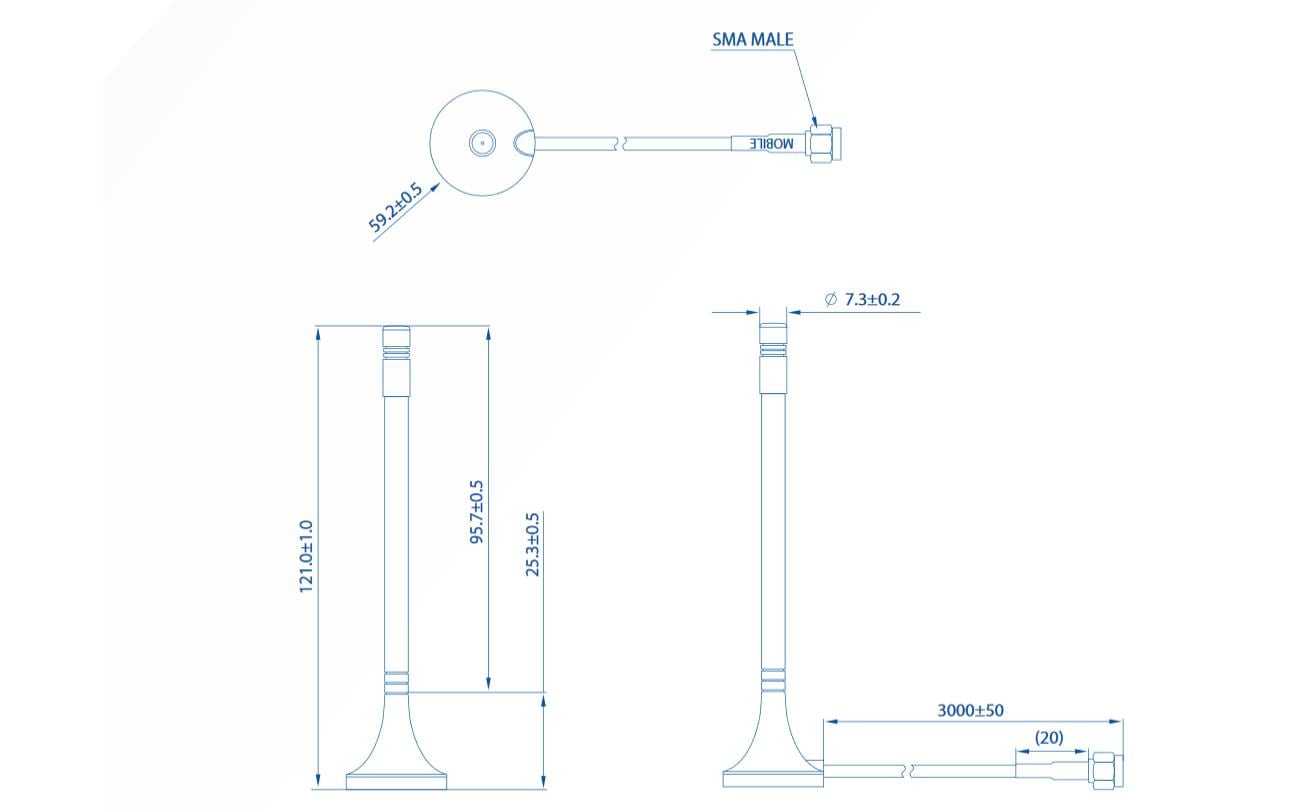 Teltonika LTE-Antenne SMA, 2dBi, 3m SMA 2 dBi Rundstrahl