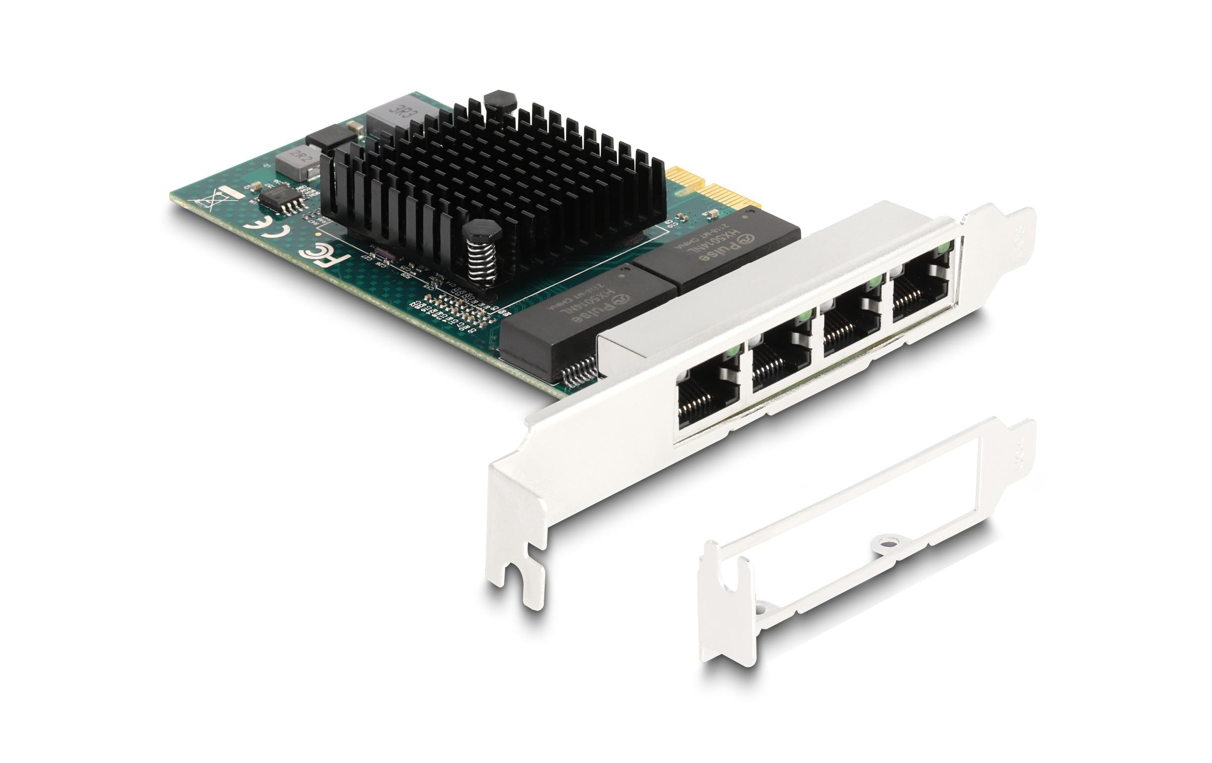 Delock Netzwerkkarte 4x RJ45 Gigabit, PCI-Express x1