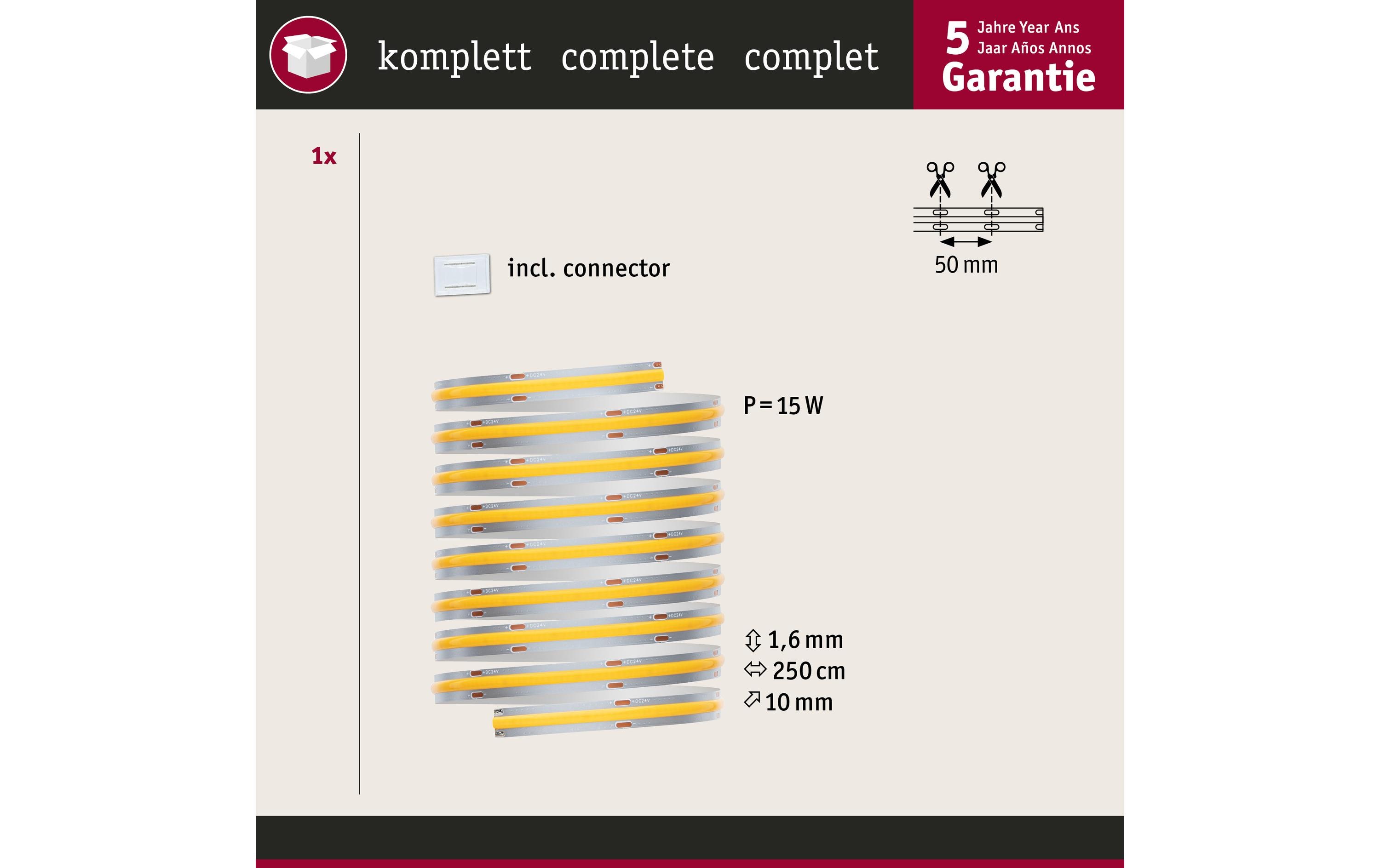 Paulmann LED-Stripe MaxLED 500 Einzelstripe COB, 2700K, 2.5m, Silber