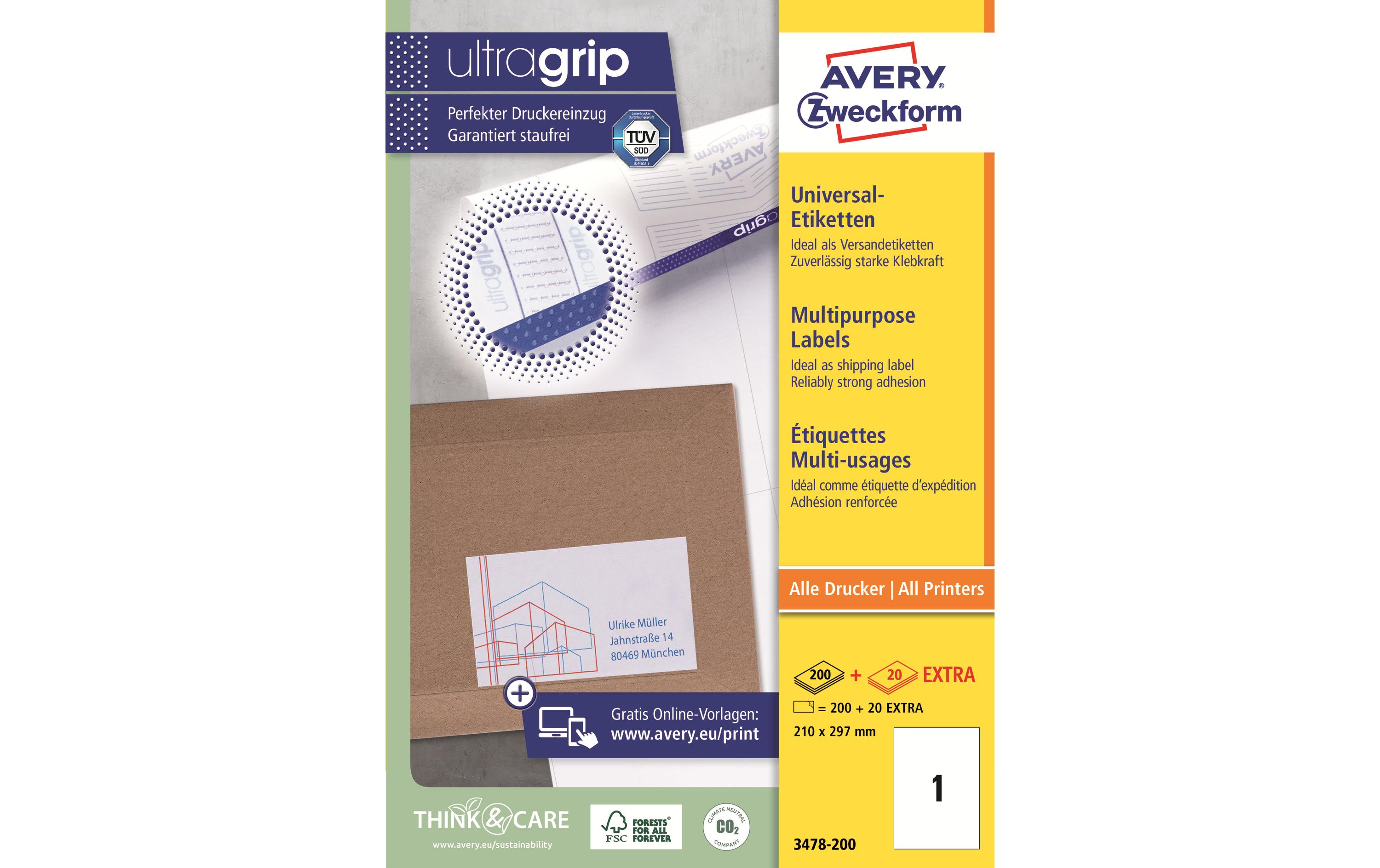 Avery Zweckform Universal-Etiketten 3478 210 x 297 mm, 220 Blatt