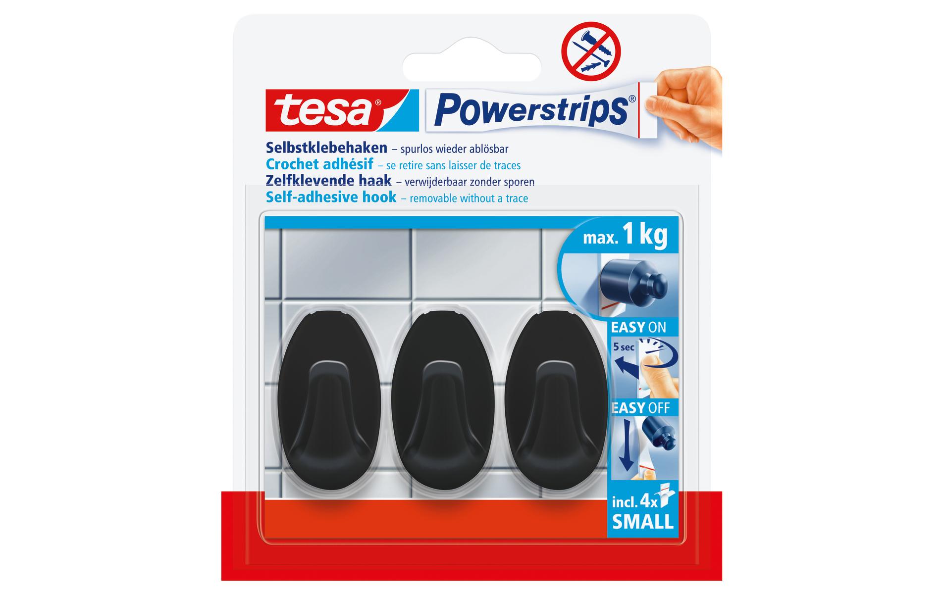 tesa Klebehaken Powerstrips Small Oval, Schwarz