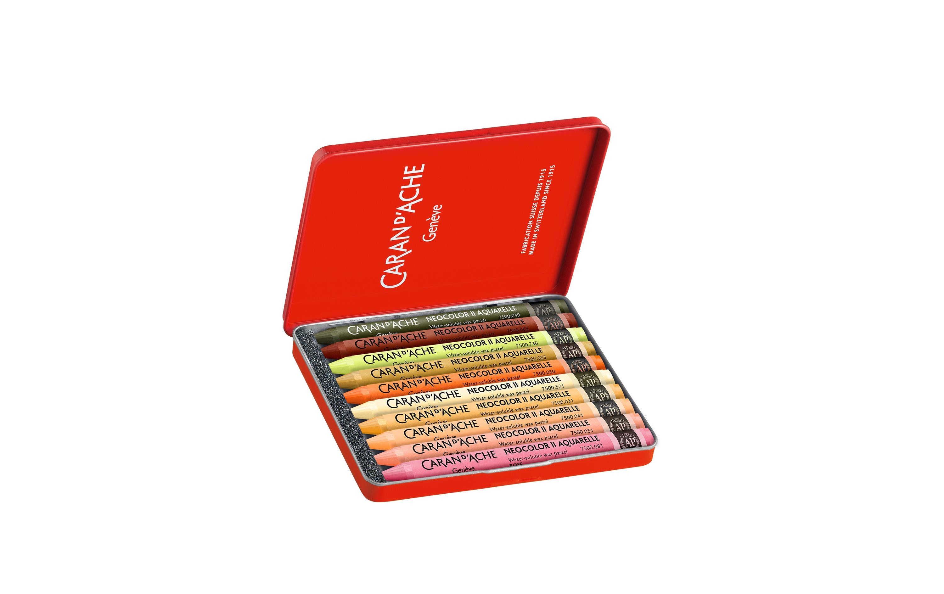 Caran d'Ache Wachsmalstifte Neocolor 2 Aquarelle 10 Stück, Warm