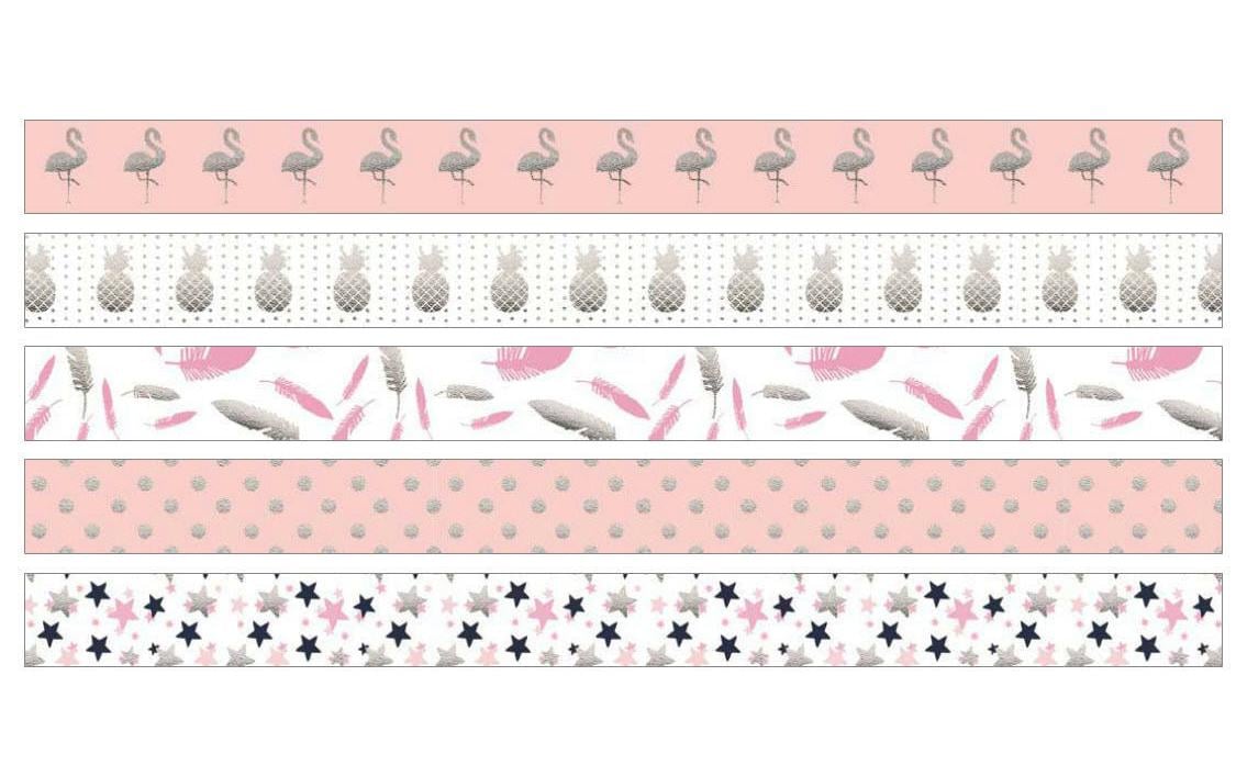 URSUS Washi Tape Tropic Silber/Rosa