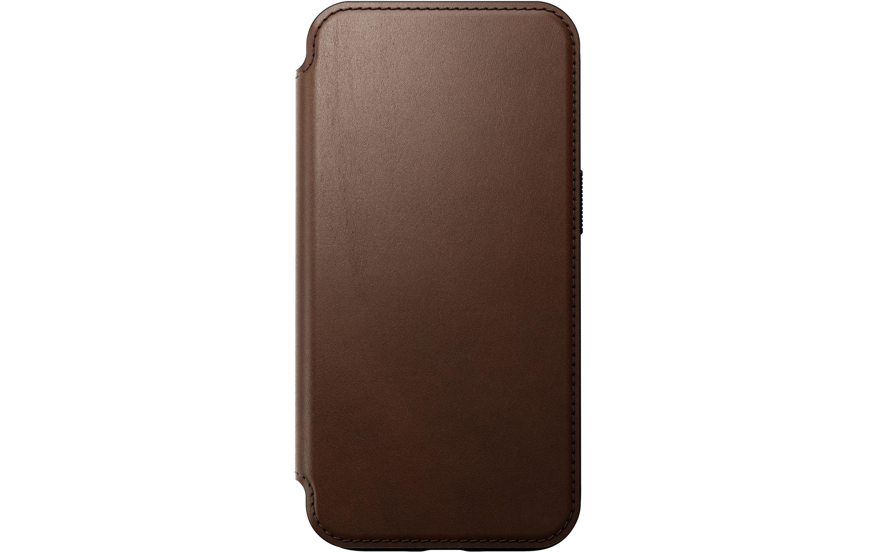 Nomad Book Cover Modern Leather Folio iPhone 15 Braun