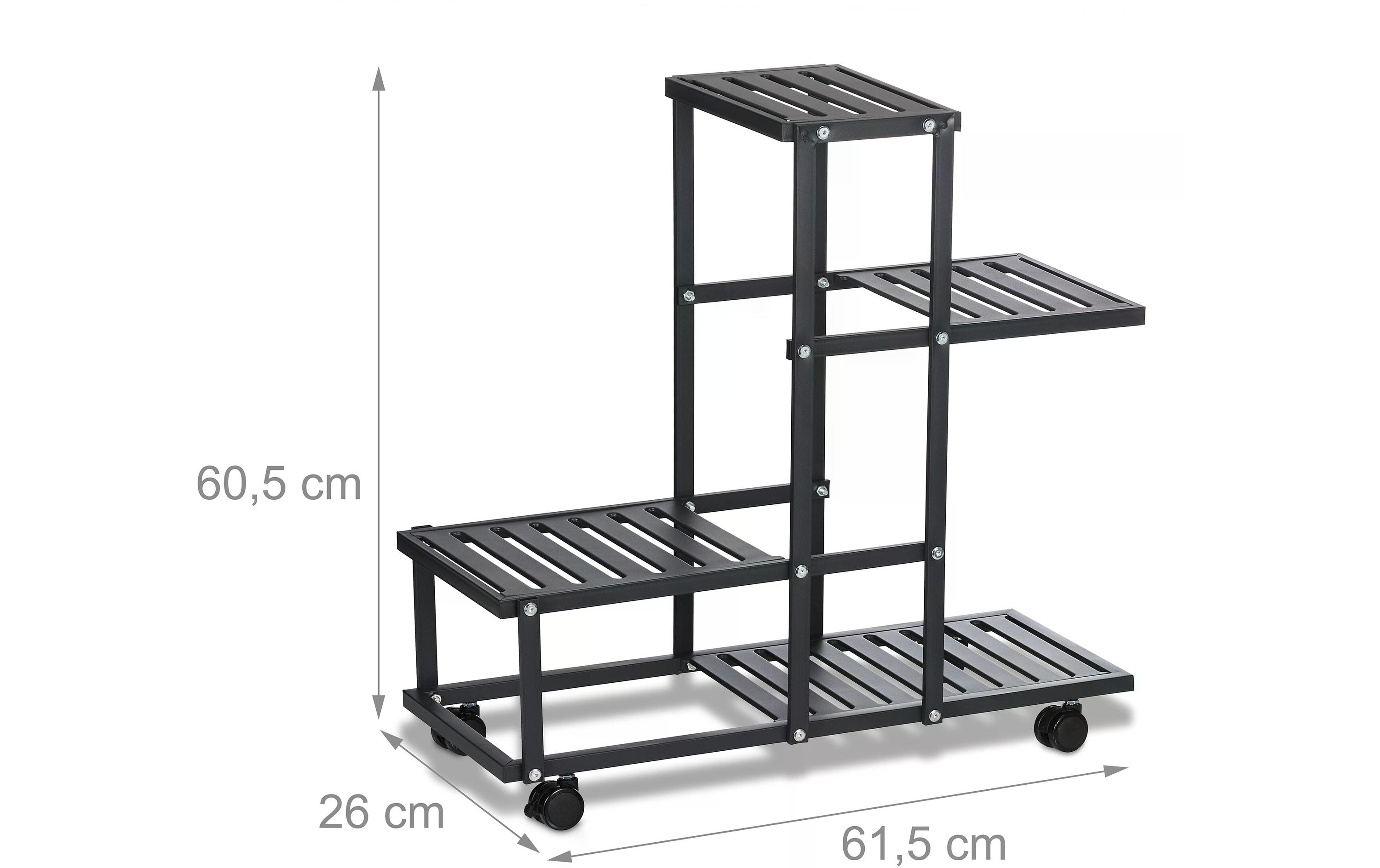 relaxdays Pflanzenständer mit Rollen 60.5 cm, Schwarz