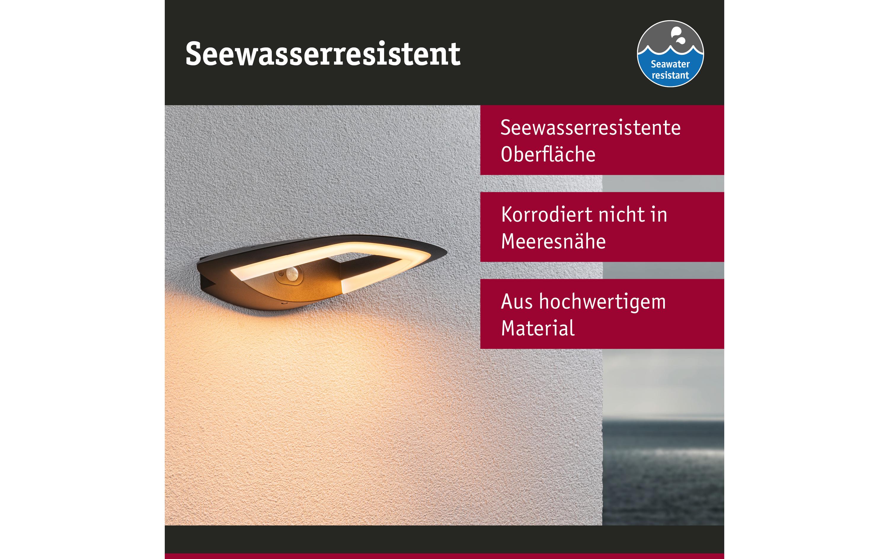 Paulmann Wandleuchte LED Akena Bewegungsmelder, 2200K, Anthrazit,