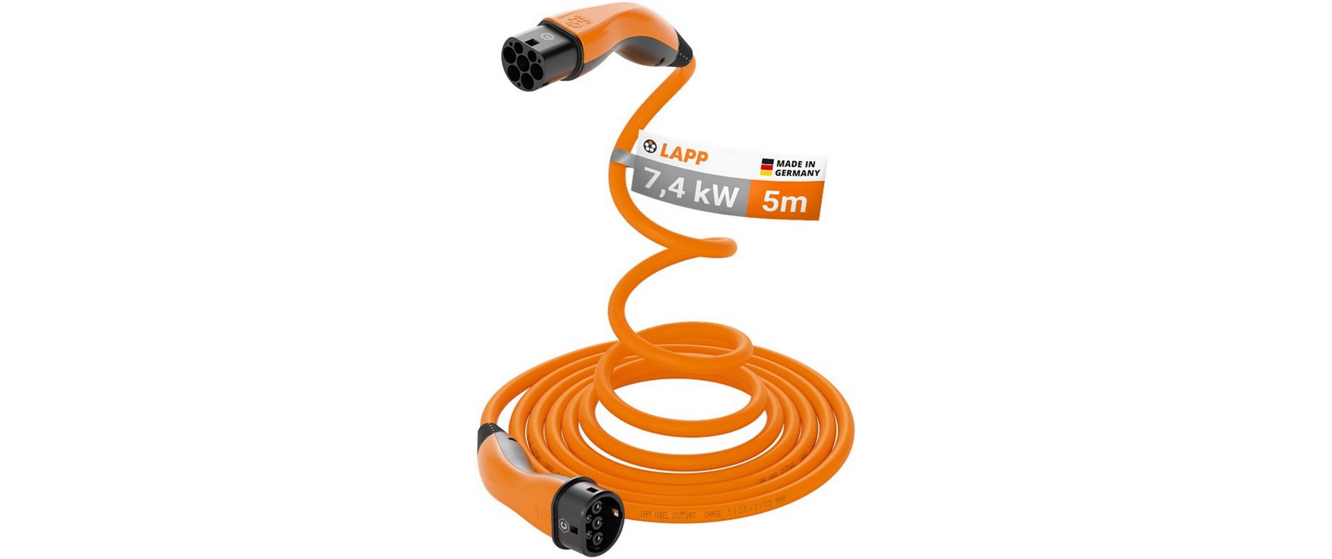 Lapp Ladekabel für Elektroauto Typ 2, 7.4kW, 32A, 5 m, Orange