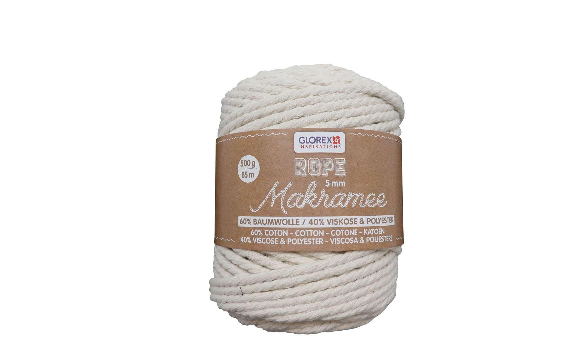 Glorex Wolle Makramee Rope gedreht 5 mm, 500 g, Weiss