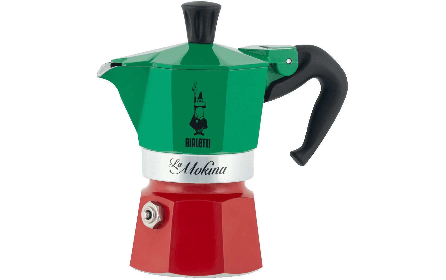 Bialetti Espressokocher Mokina Italia 1 Tassen, Grün/Rot/Weiss