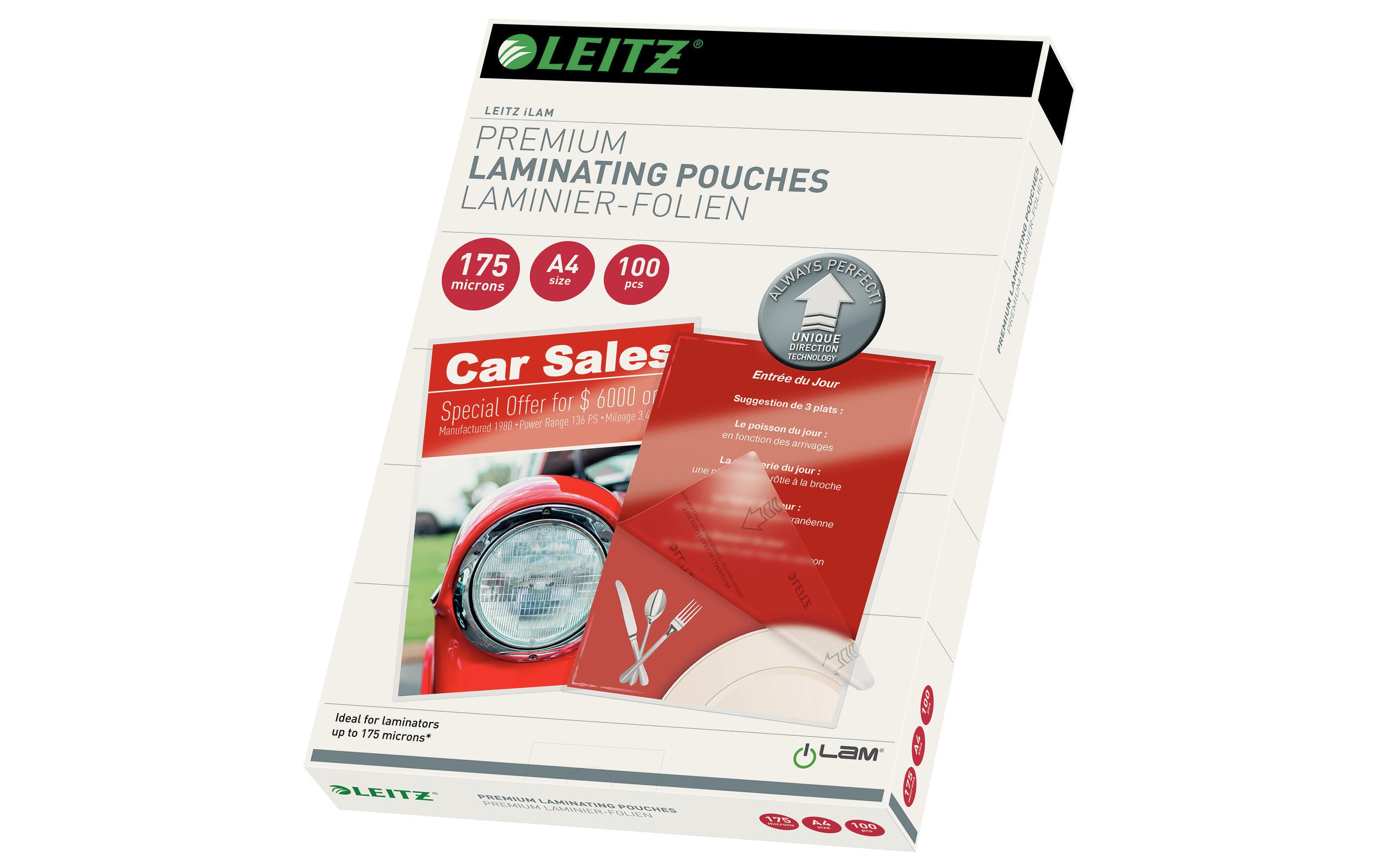 Leitz Laminierfolie Premium A4, 175 µm, 100 Stück, Glänzend