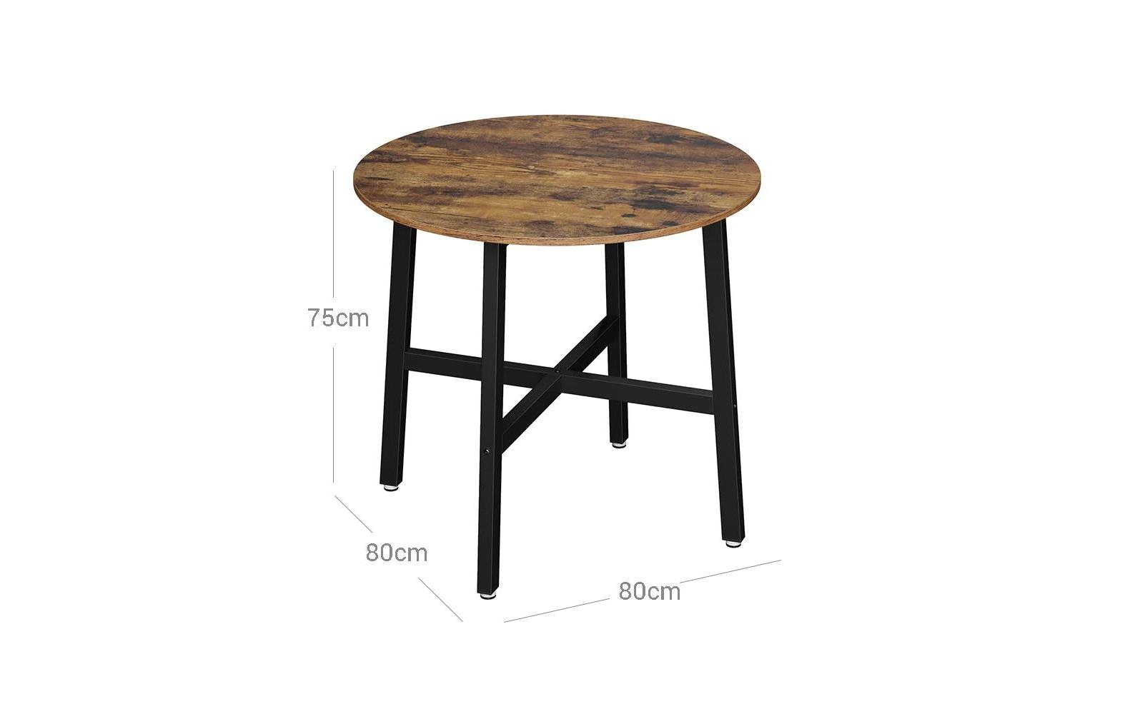 VASAGLE Tisch rund 80 x 75 cm, Braun/Schwarz
