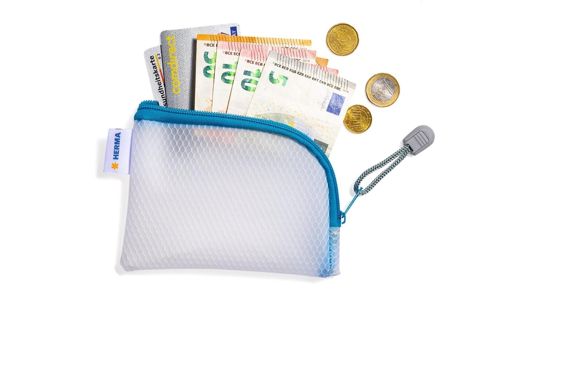 HERMA Etui Mesh Bag A7, 7.4 x 10.5 cm, Blau/Weiss