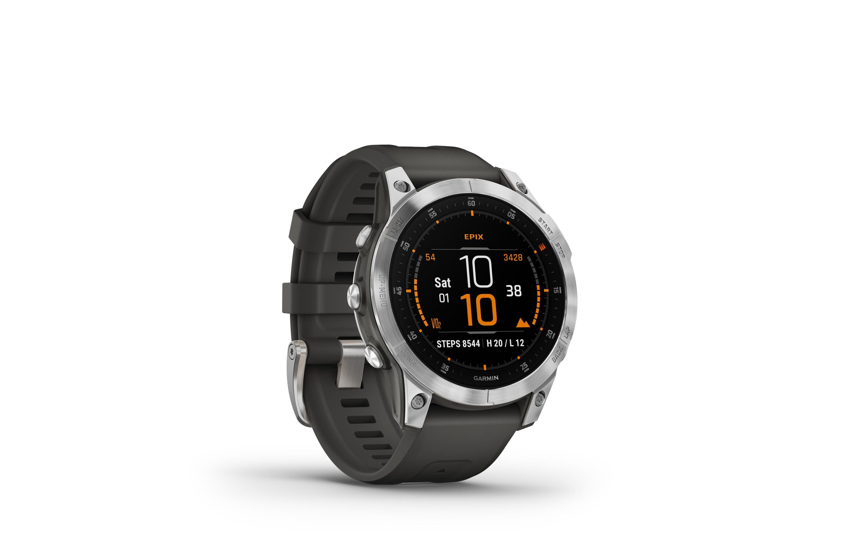 GARMIN Sportuhr Epix Gen 2, 22 mm Anthrazit/Silber