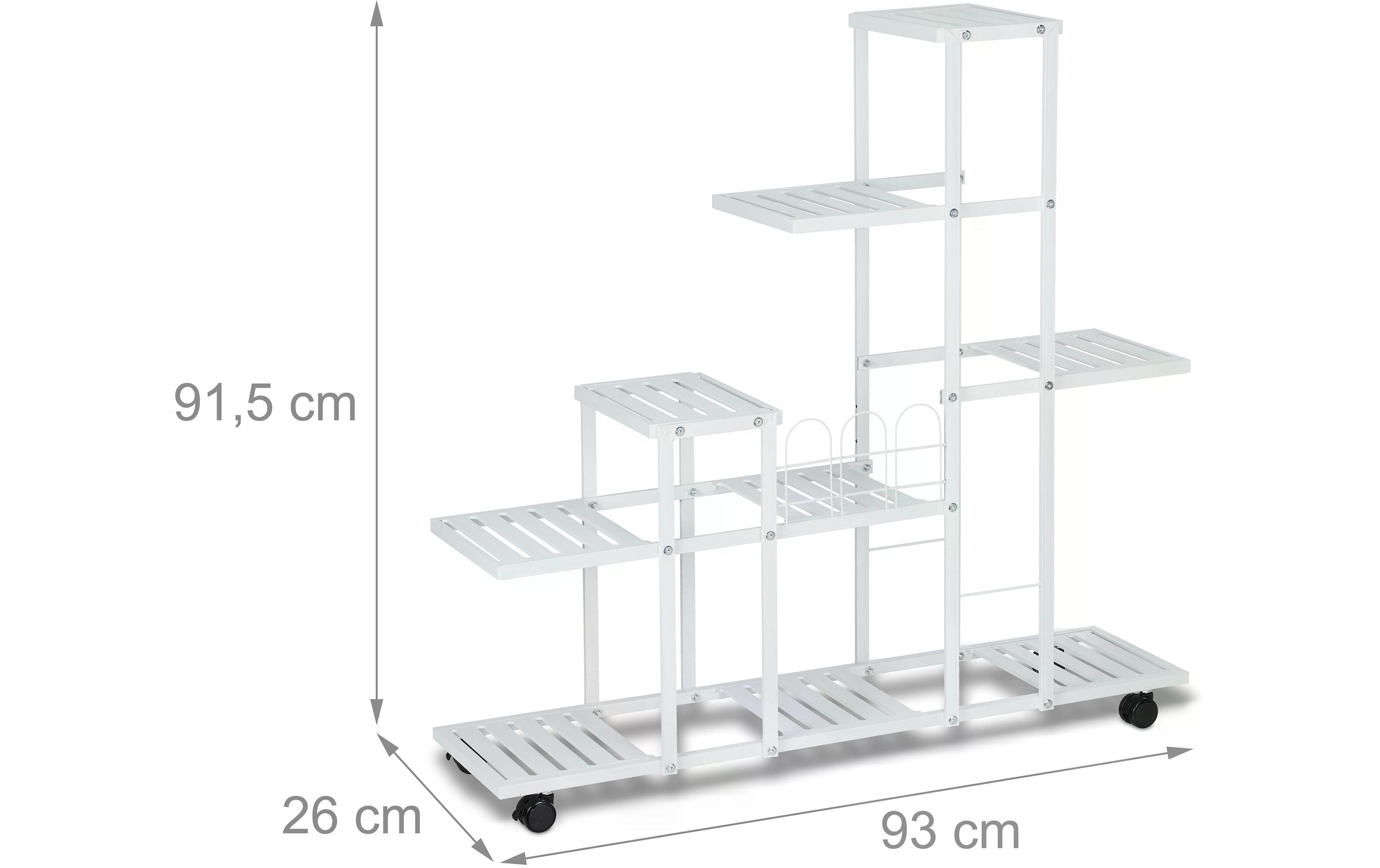 relaxdays Pflanzenständer mit Rollen 91.5 cm, Weiss