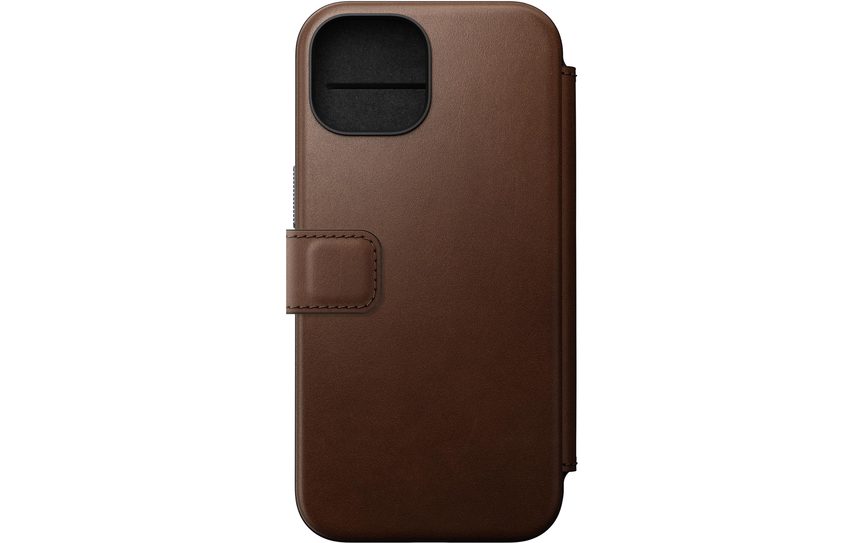 Nomad Book Cover Modern Leather Folio iPhone 15 Braun