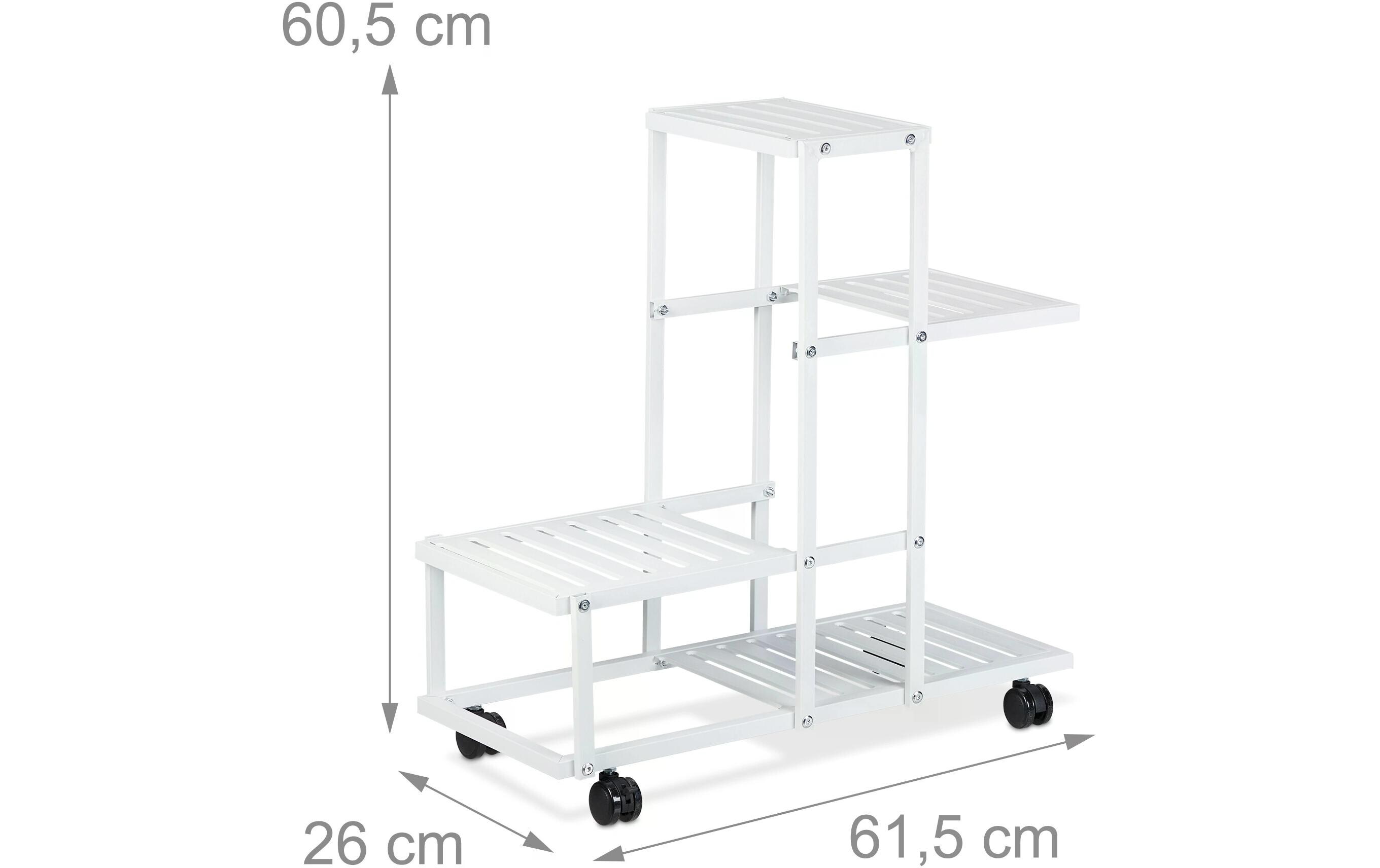 relaxdays Pflanzenständer mit Rollen 60.5 cm, Weiss