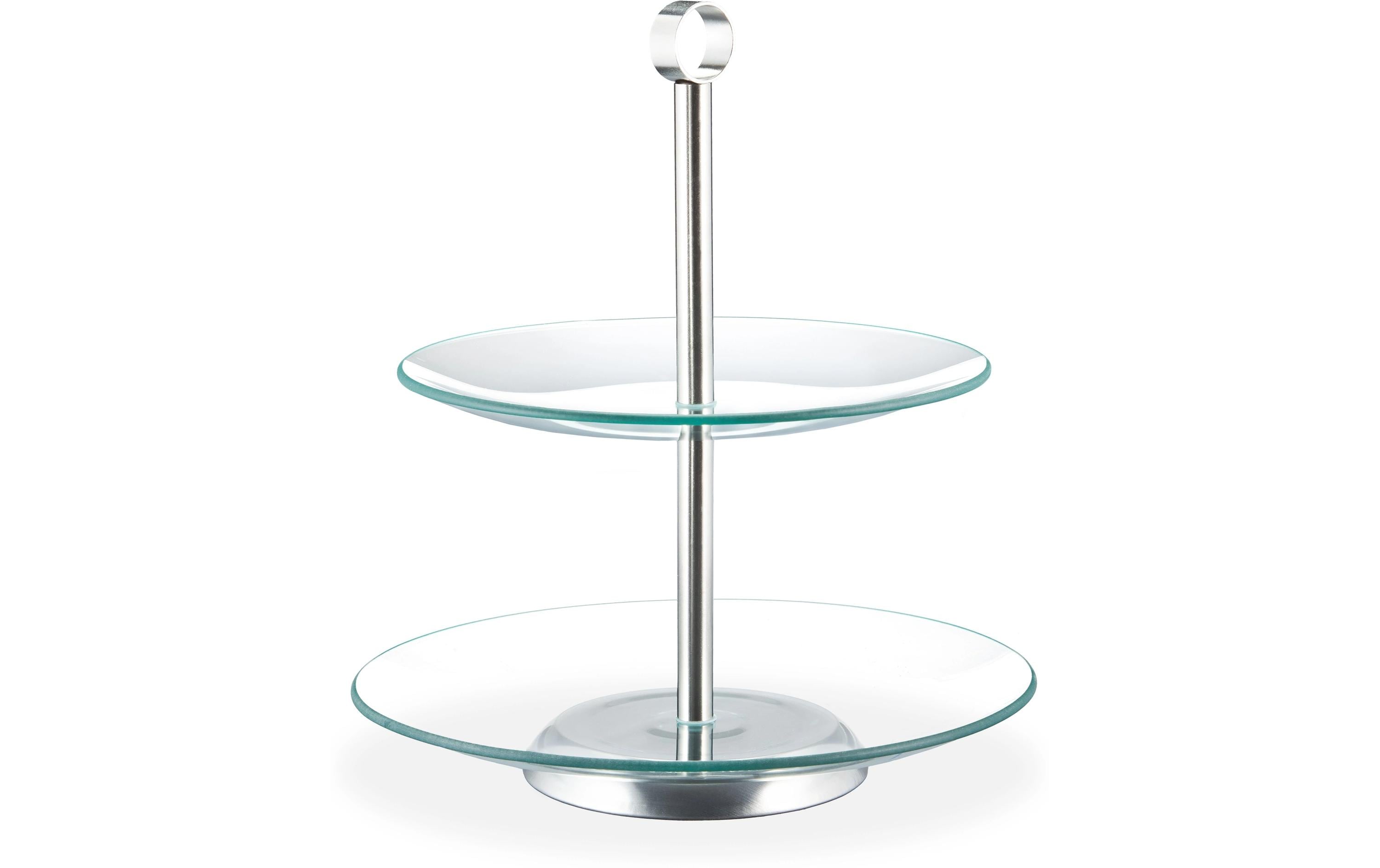 relaxdays Etagere rund, 2-stufig, Silber/Transparent