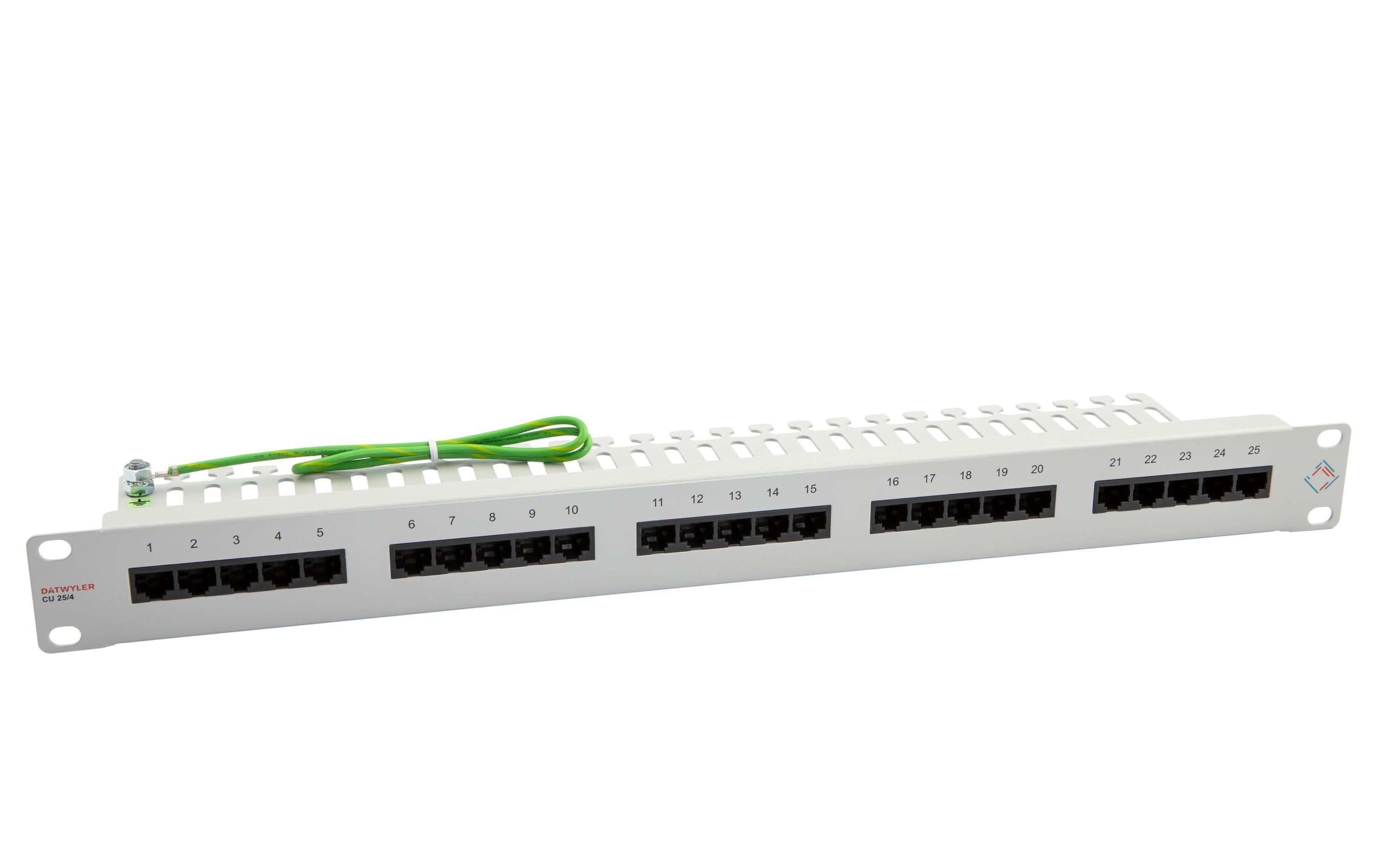 Dätwyler IT Infra Patchpanel CU 25/4 mit 25x RJ45 jacks, Cat.3 19 Rack grau