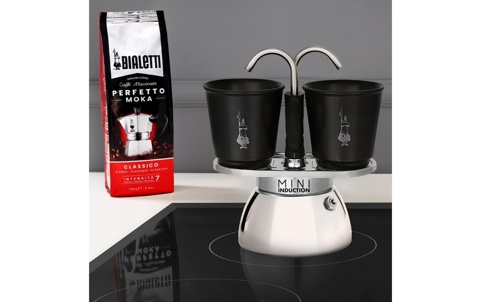 Bialetti Espressokocher Mini Express Induktion 2 Tassen, Schwarz