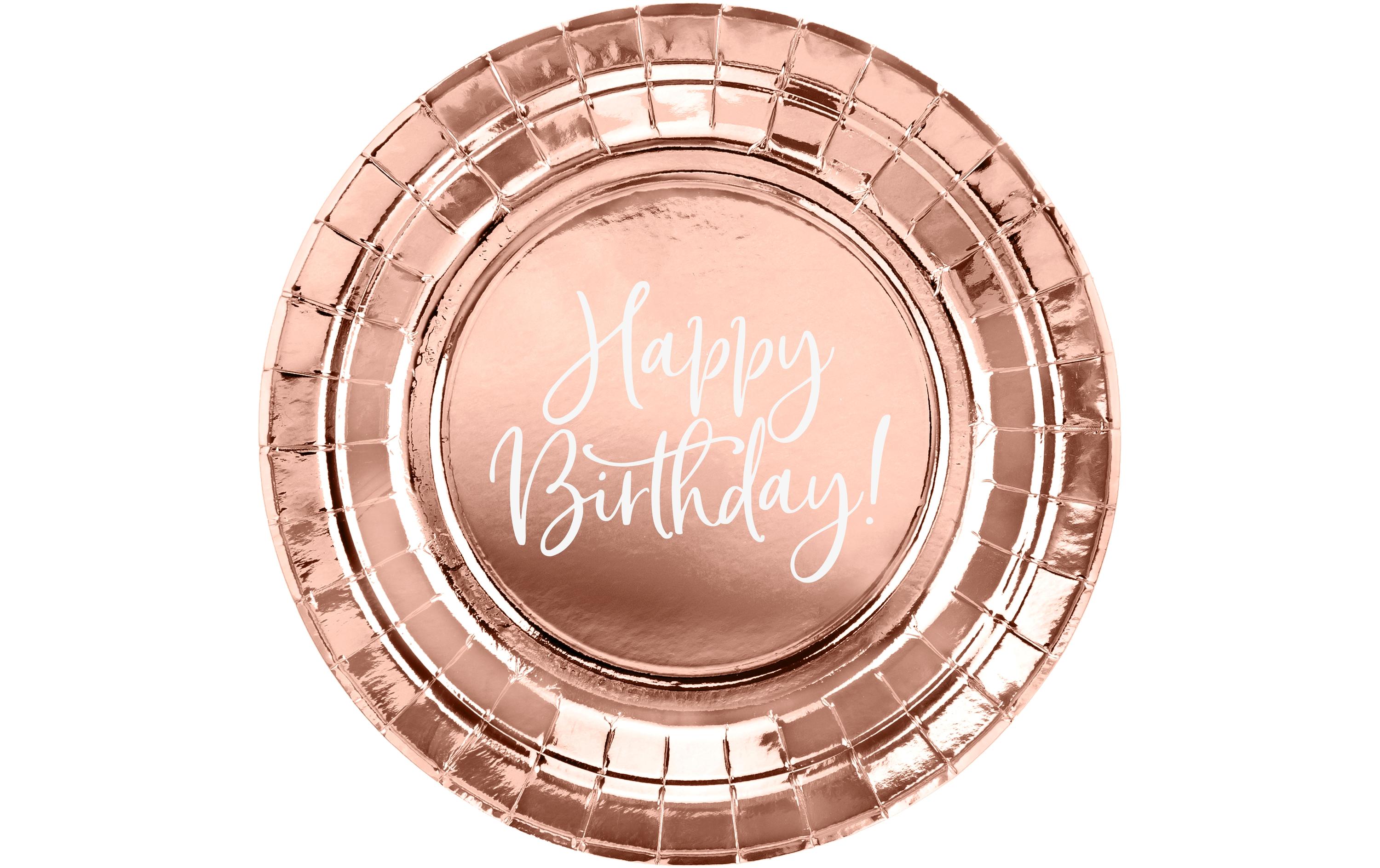 Partydeco Einwegteller Happy Birthday 18 cm, 6 Stück, Rosegold