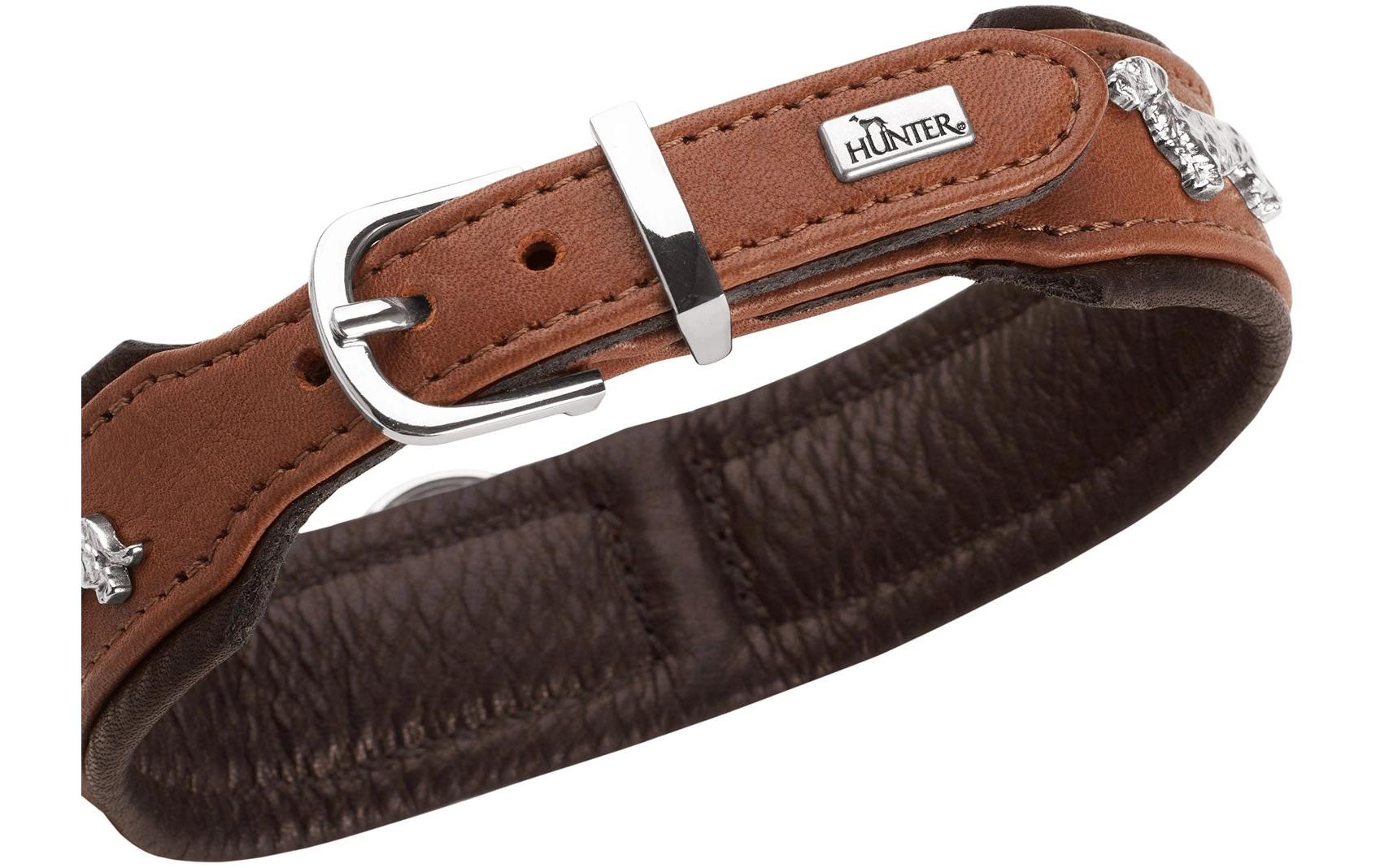 Hunter Teckel-Halsband München 42/S, Rindsleder, Cognac/Schwarz