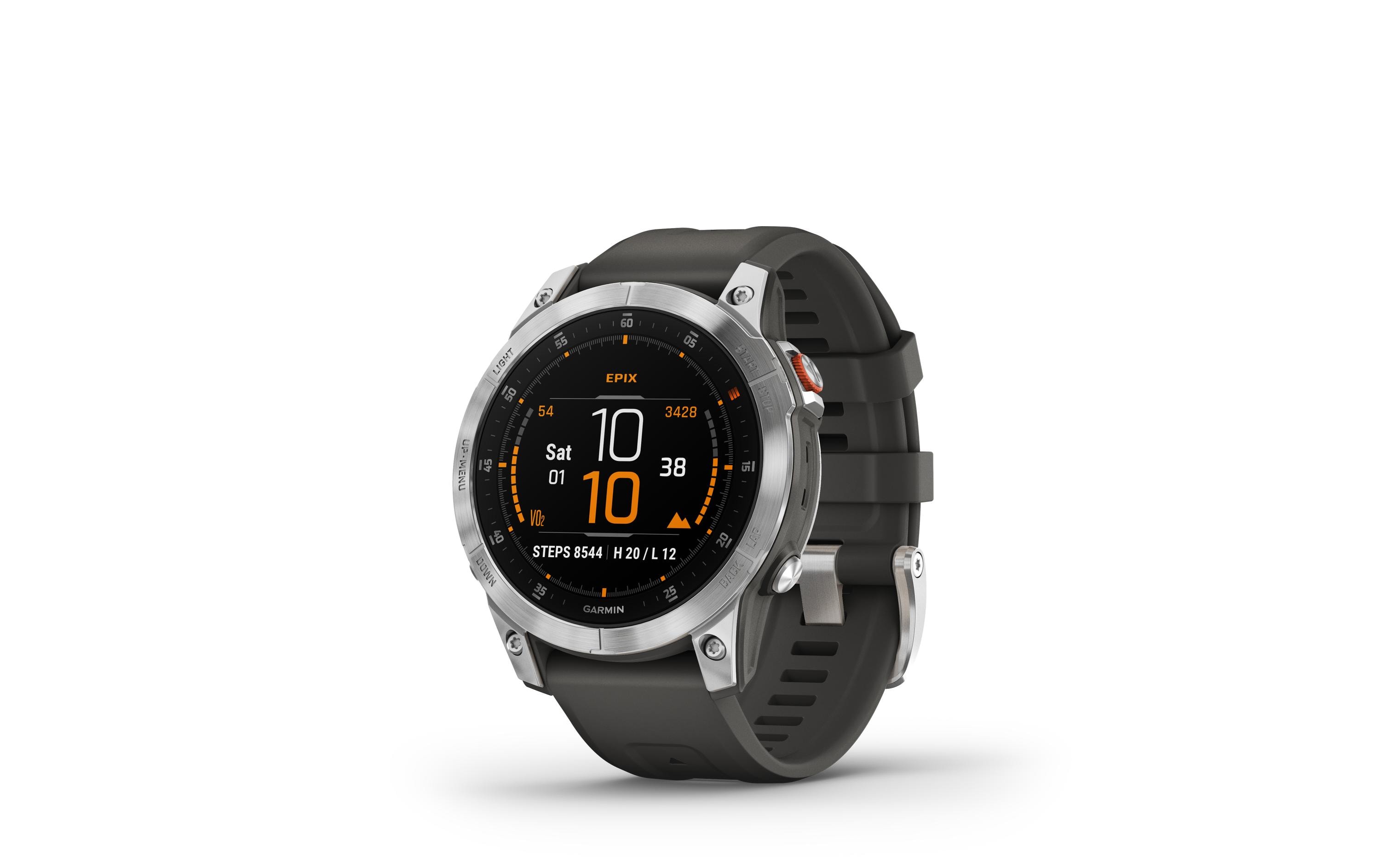 GARMIN Sportuhr Epix Gen 2, 22 mm Anthrazit/Silber