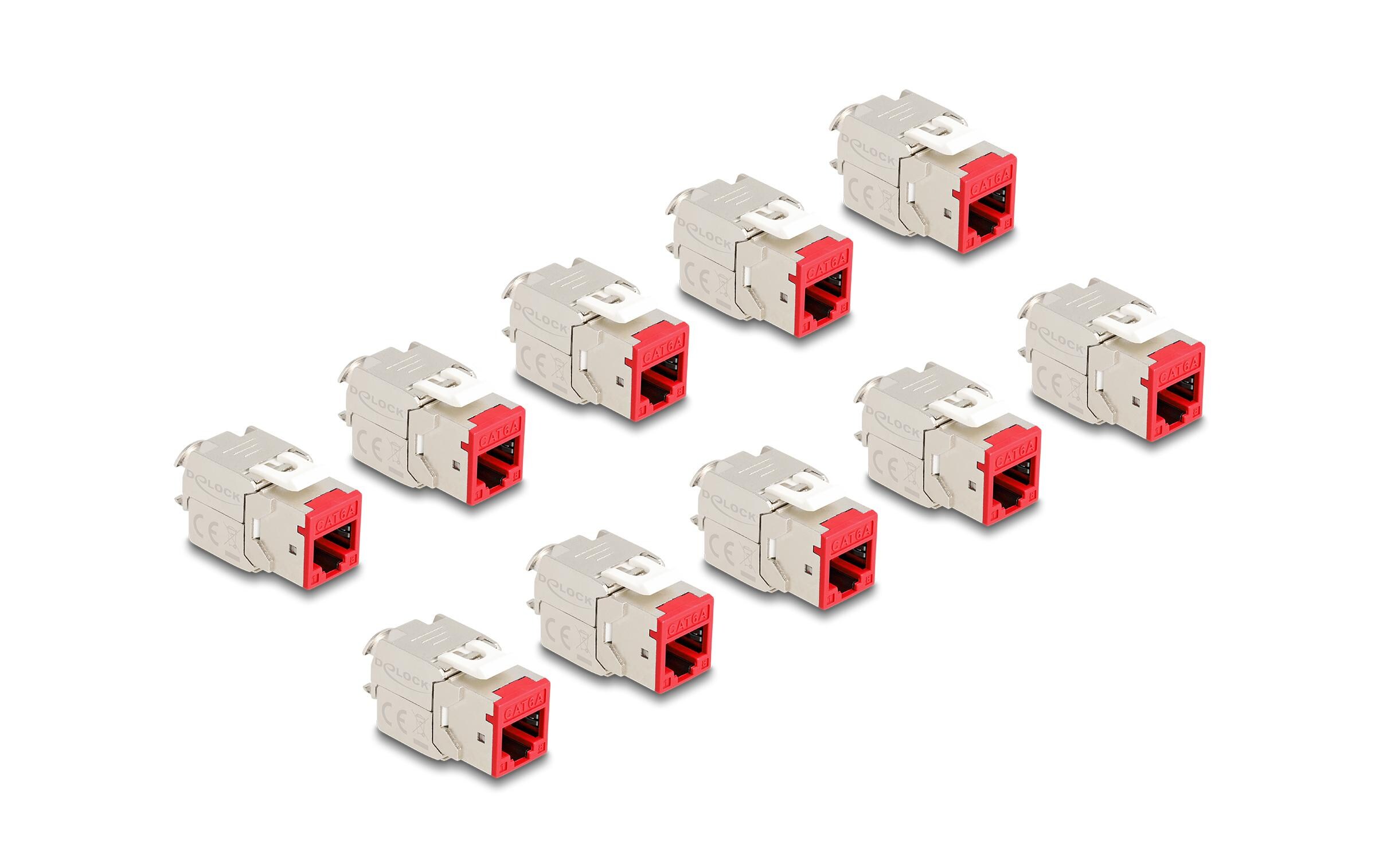 Delock Keystone-Modul RJ45 zu LSA Cat.6A Rot, 10 Stück