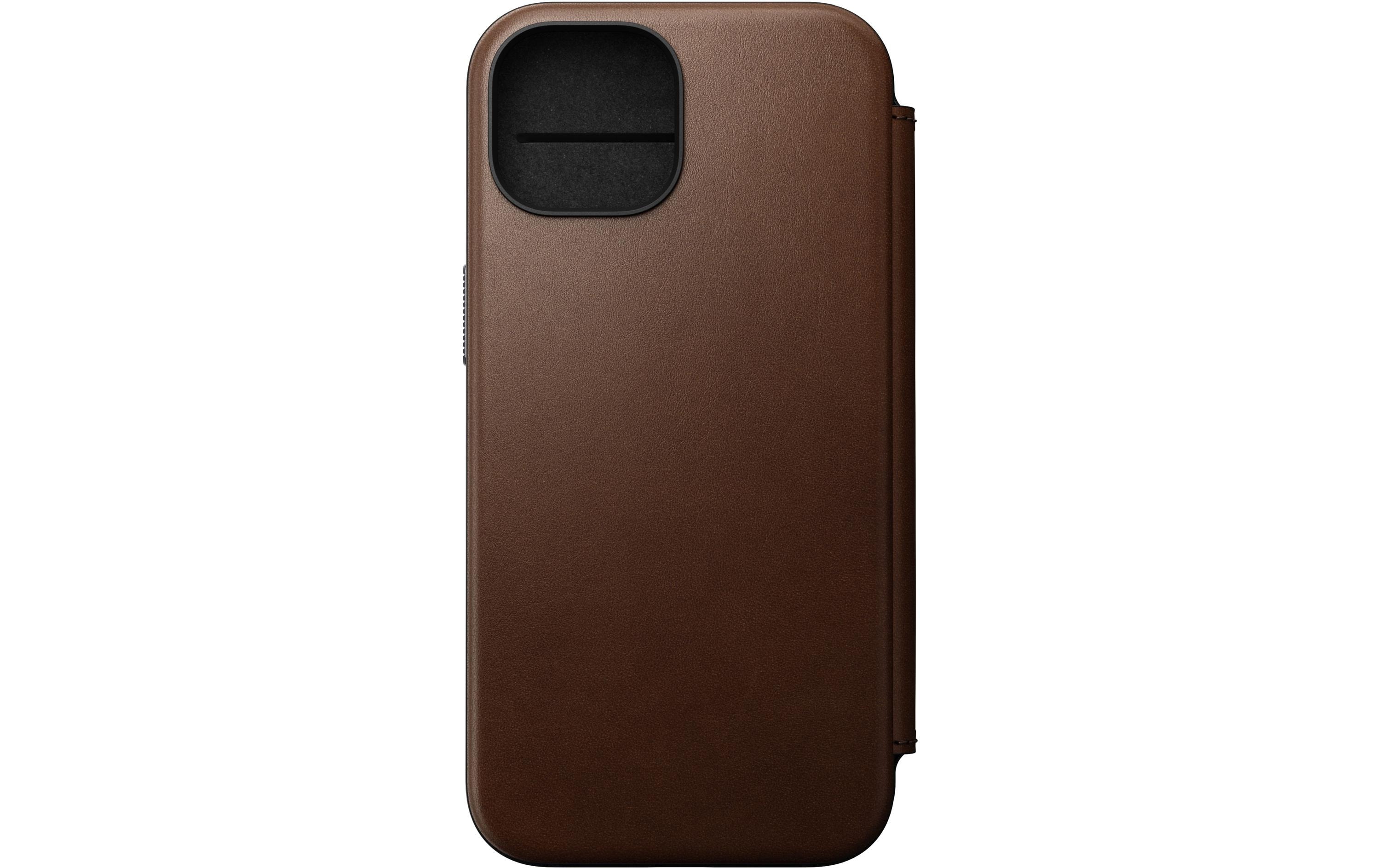 Nomad Book Cover Modern Leather Folio iPhone 15 Braun