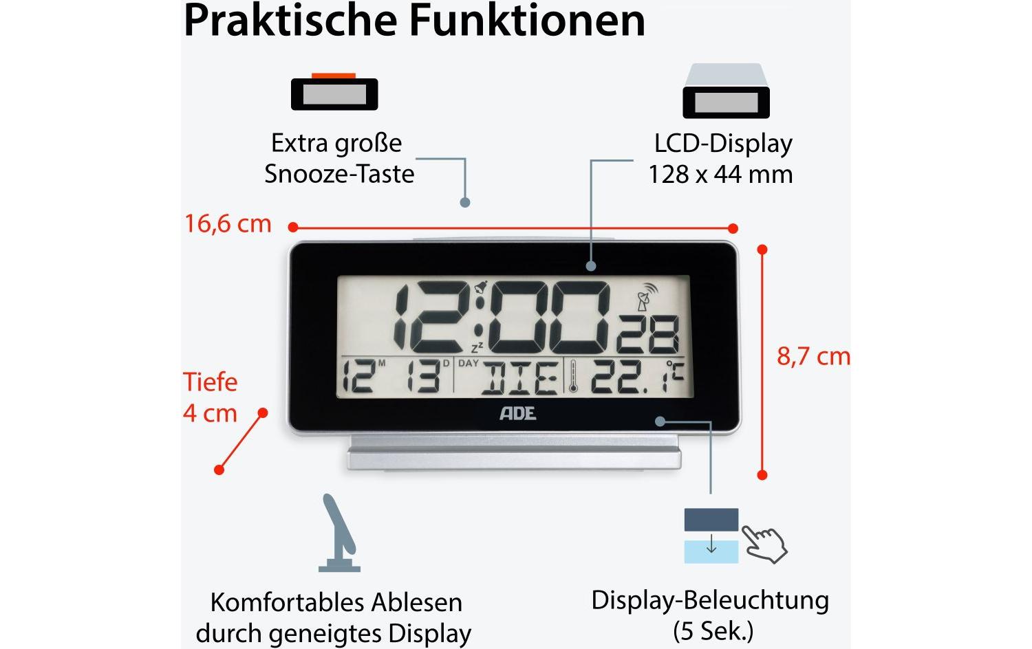 ADE Digitalwecker Temperatur-& Datumsanzeige