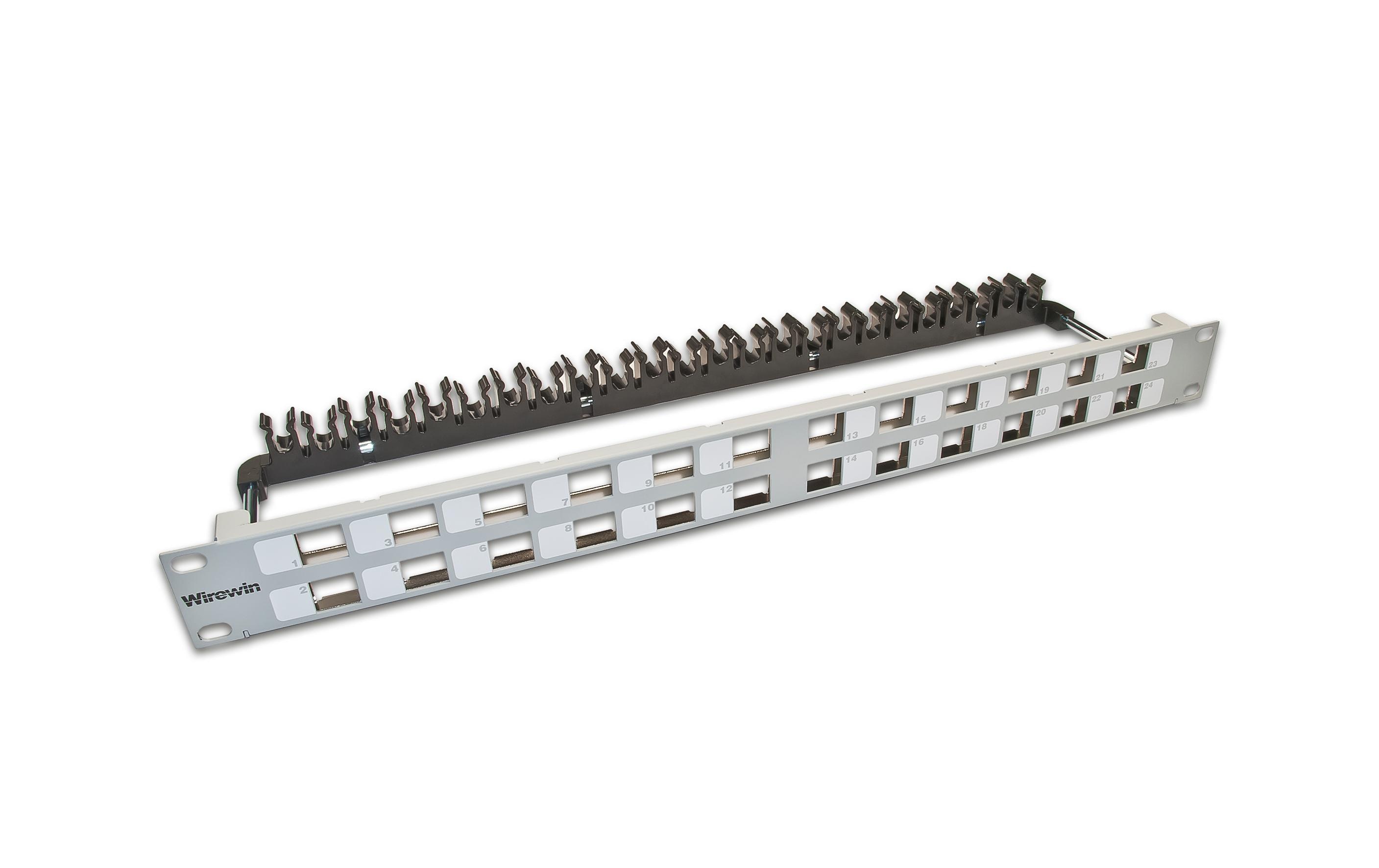 Wirewin Patchpanel 24 Port, Keystone, 1HE 19 Rack Hellgrau