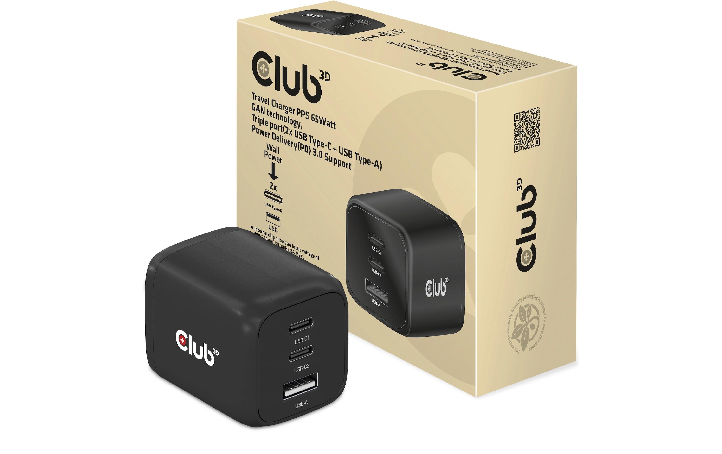 Club 3D USB-Wandladegerät PPS 65Watt GAN-Technologie CAC-1913