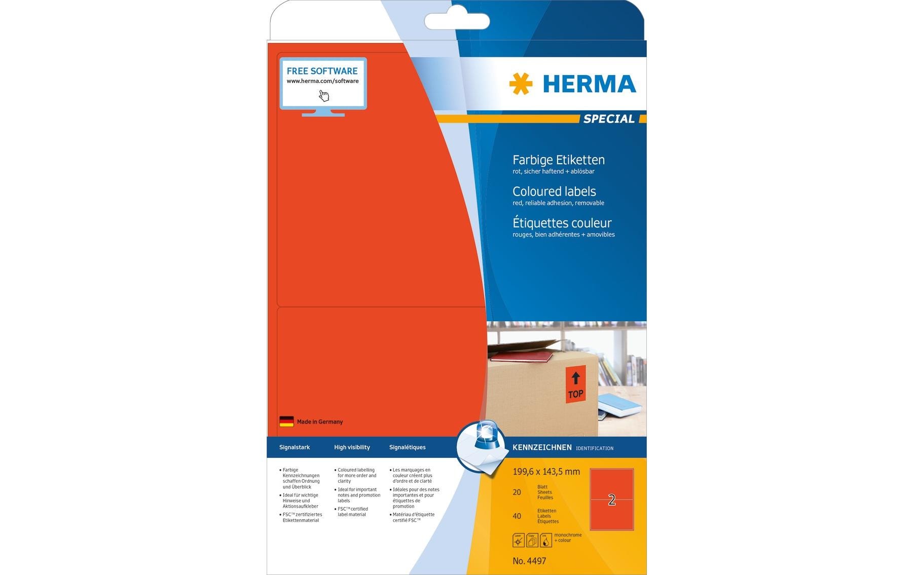 HERMA Universal-Etiketten 4497 Rot, 40 Etiketten