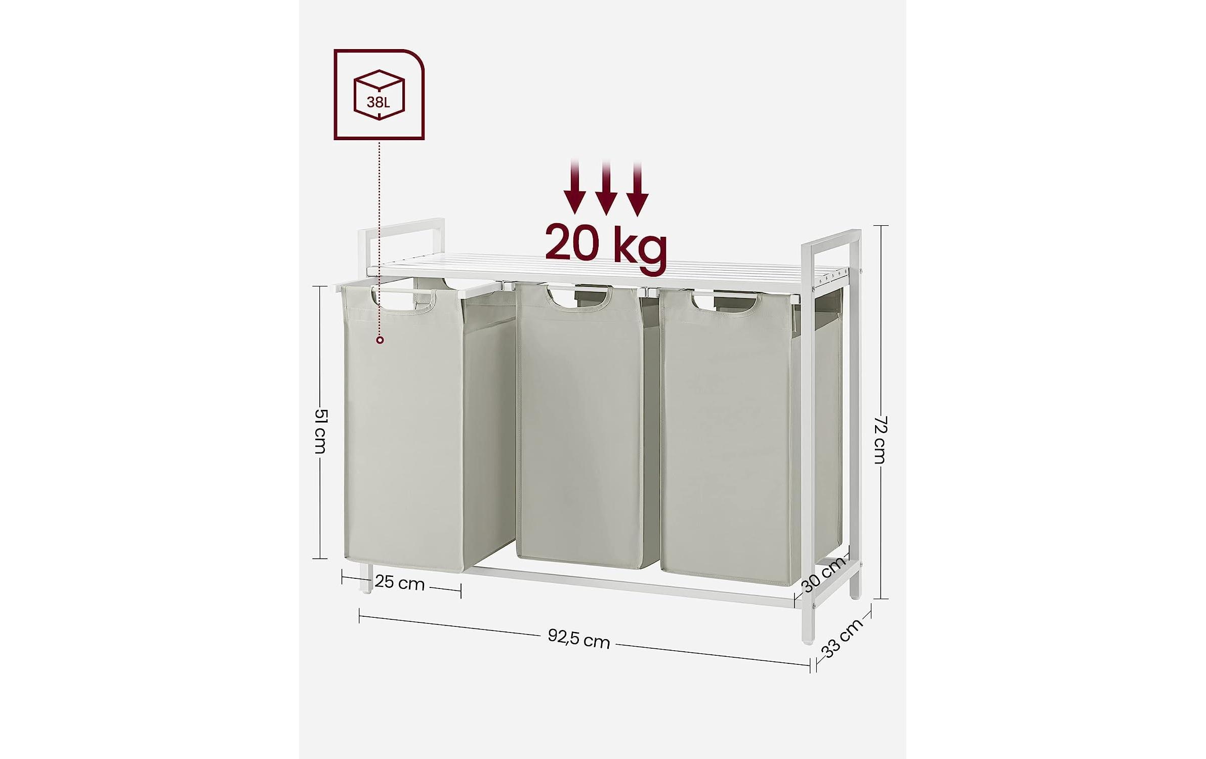 VASAGLE Wäschekorb mit Ablage 3 x 38 l, Weiss