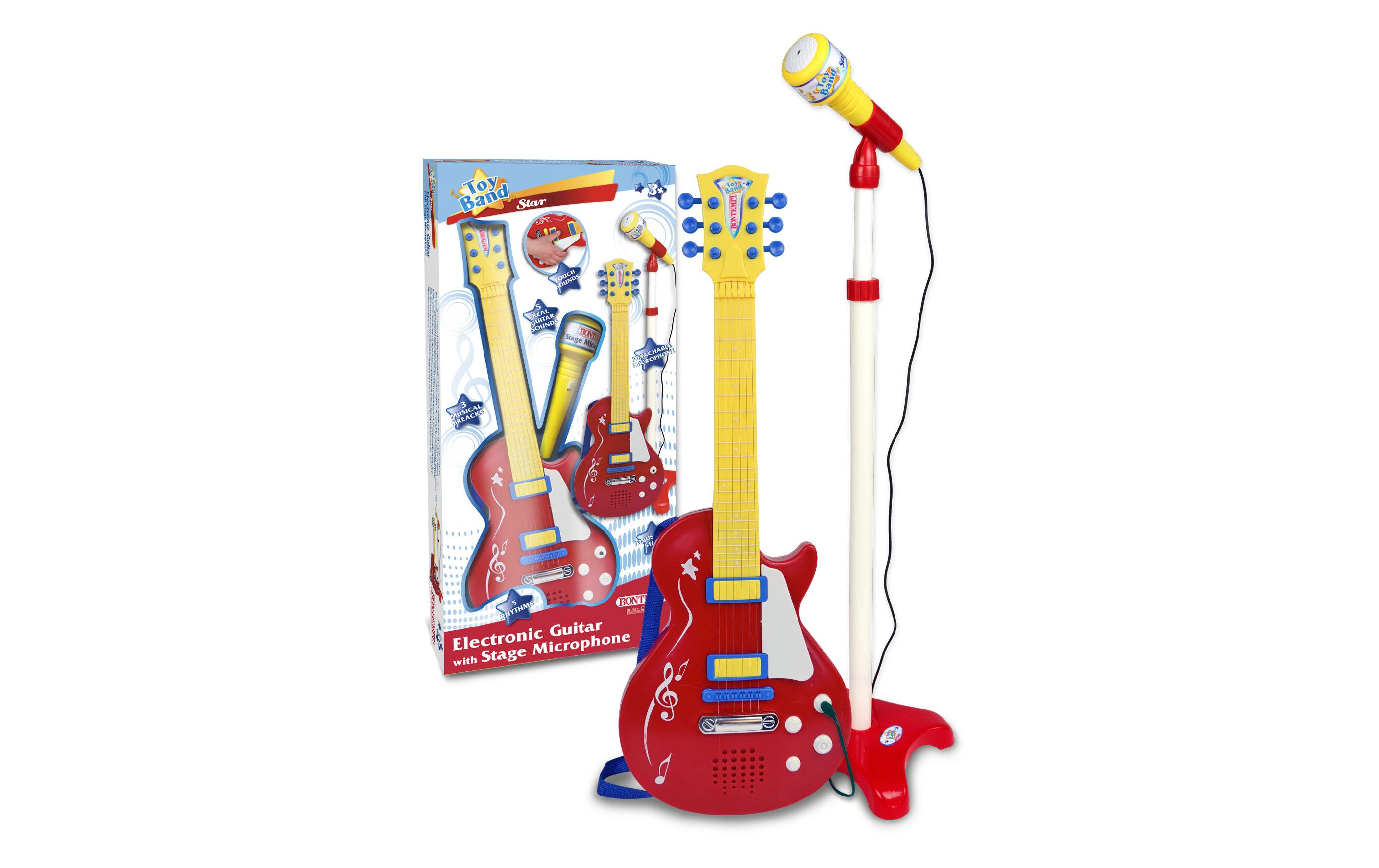 Bontempi Musikinstrument Rockgitarre mit Standmikrofon Rot