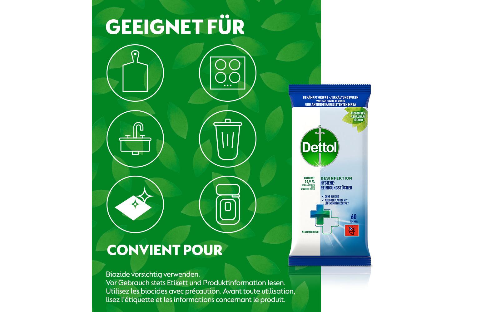 Dettol Desinfektion Hygiene-Reinigungstücher 60 Stück