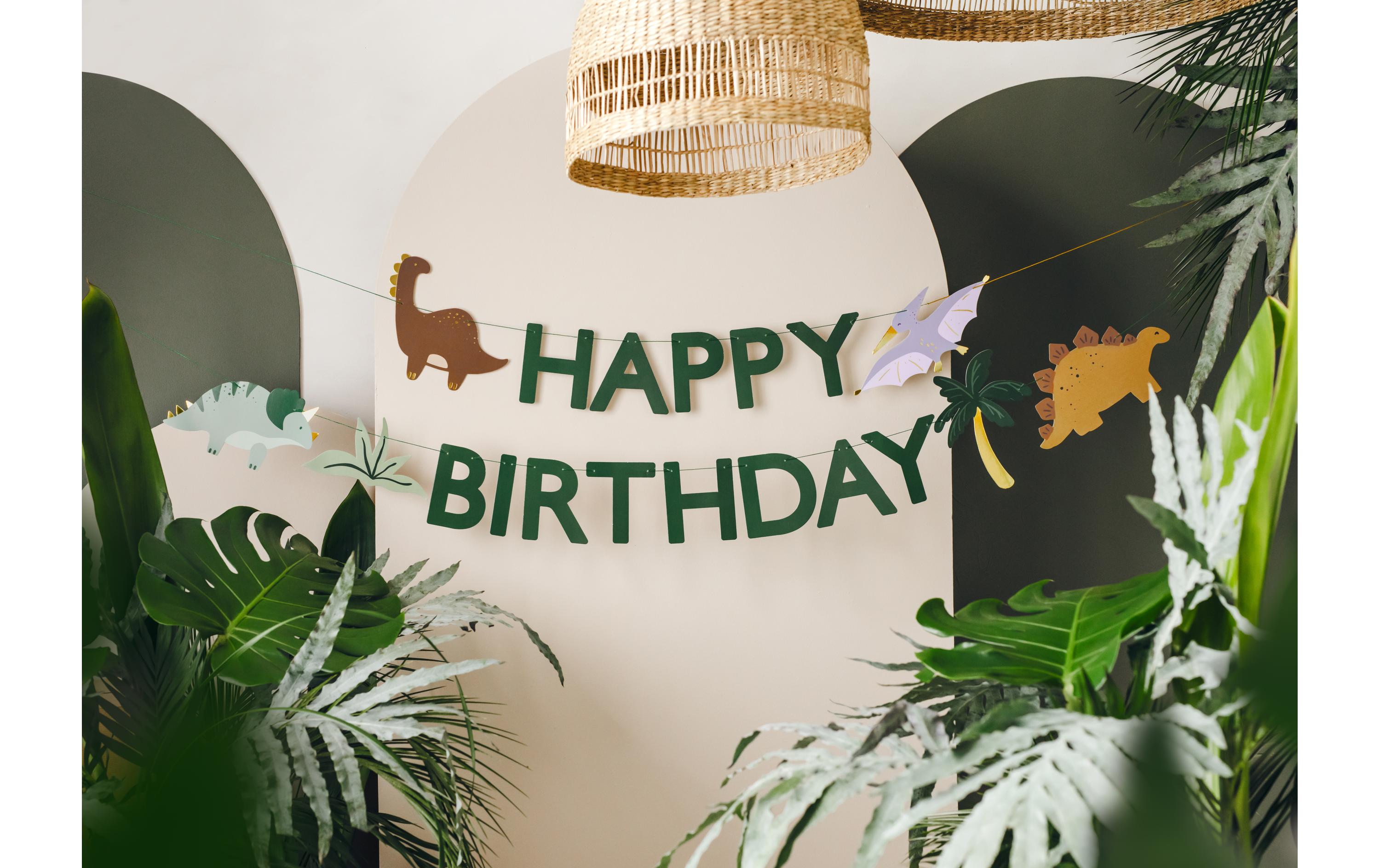 Partydeco Girlande Happy Birthday Dino 3 m, Mehrfarbig