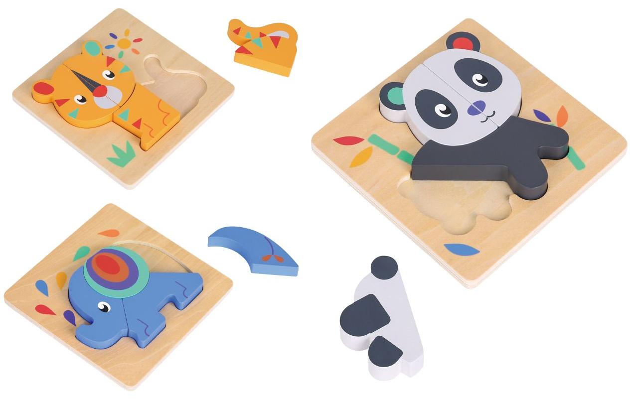 Spielba Holzspielwaren Puzzle-Set mit Panda, Elefant, Giraffe