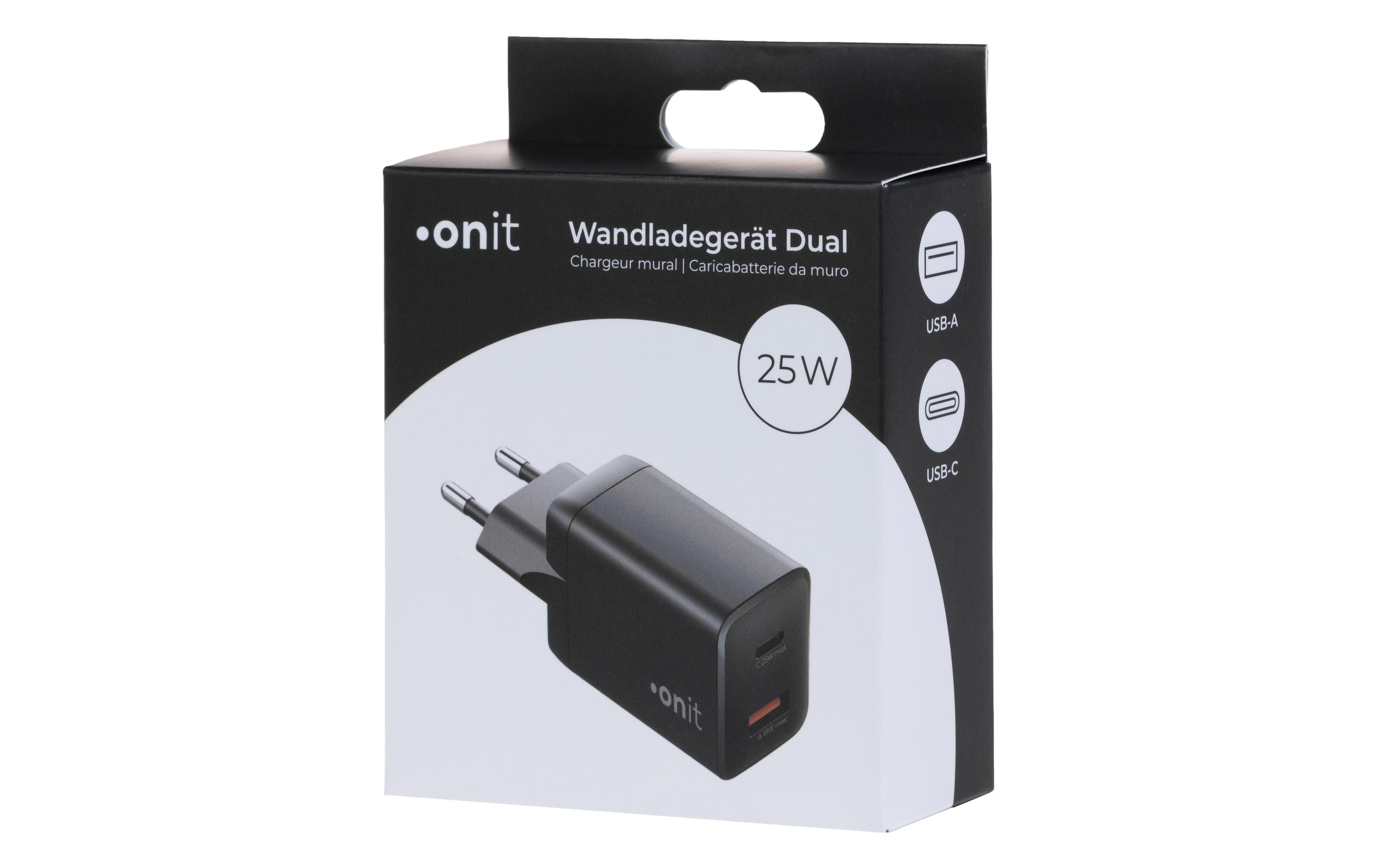 onit USB-Wandladegerät PD25W + QC3.0 Schwarz