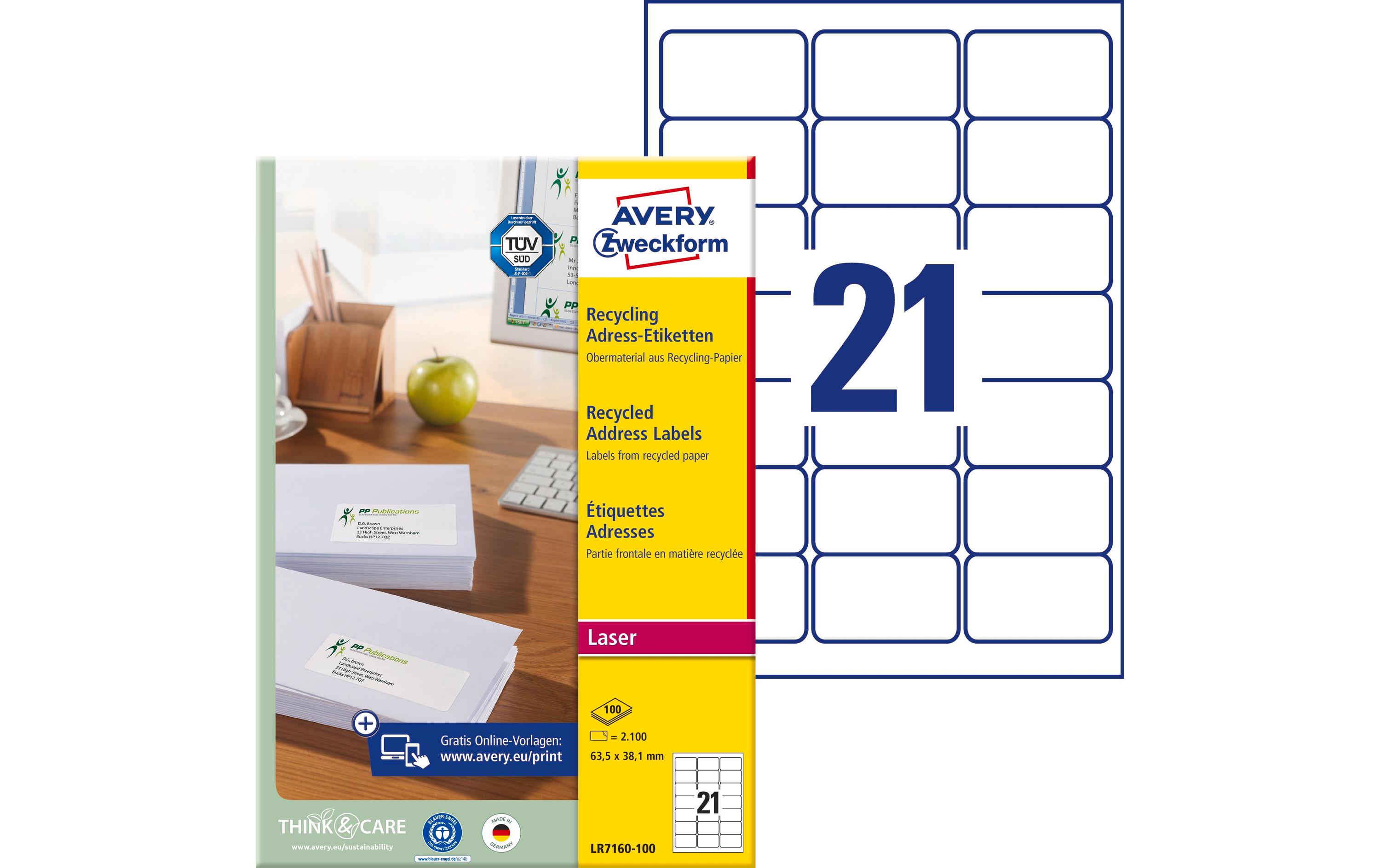 Avery Zweckform Adressetiketten 63.5 x 38.1 mm, 100 Blatt